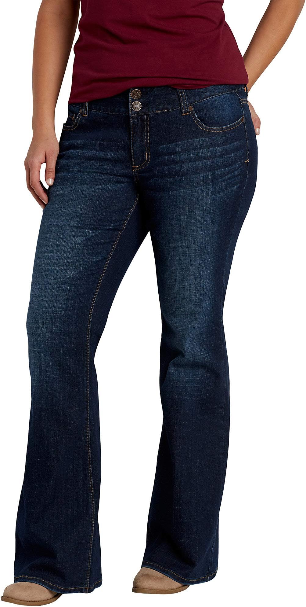 maurices Women's Plus Size Kaylee Two Button Flare Jeans in Dark Wash
