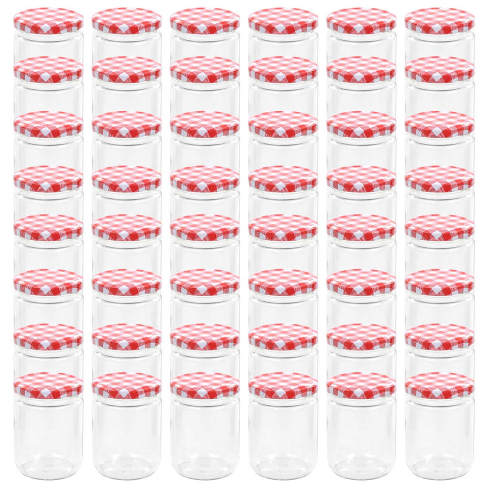 48x Vasi Marmellata Barattoli Ermetici Vasetti Conservazione Contenitori Alimentari in Vetro Trasparente con Coperchio Bianco e Rosso 230 ml