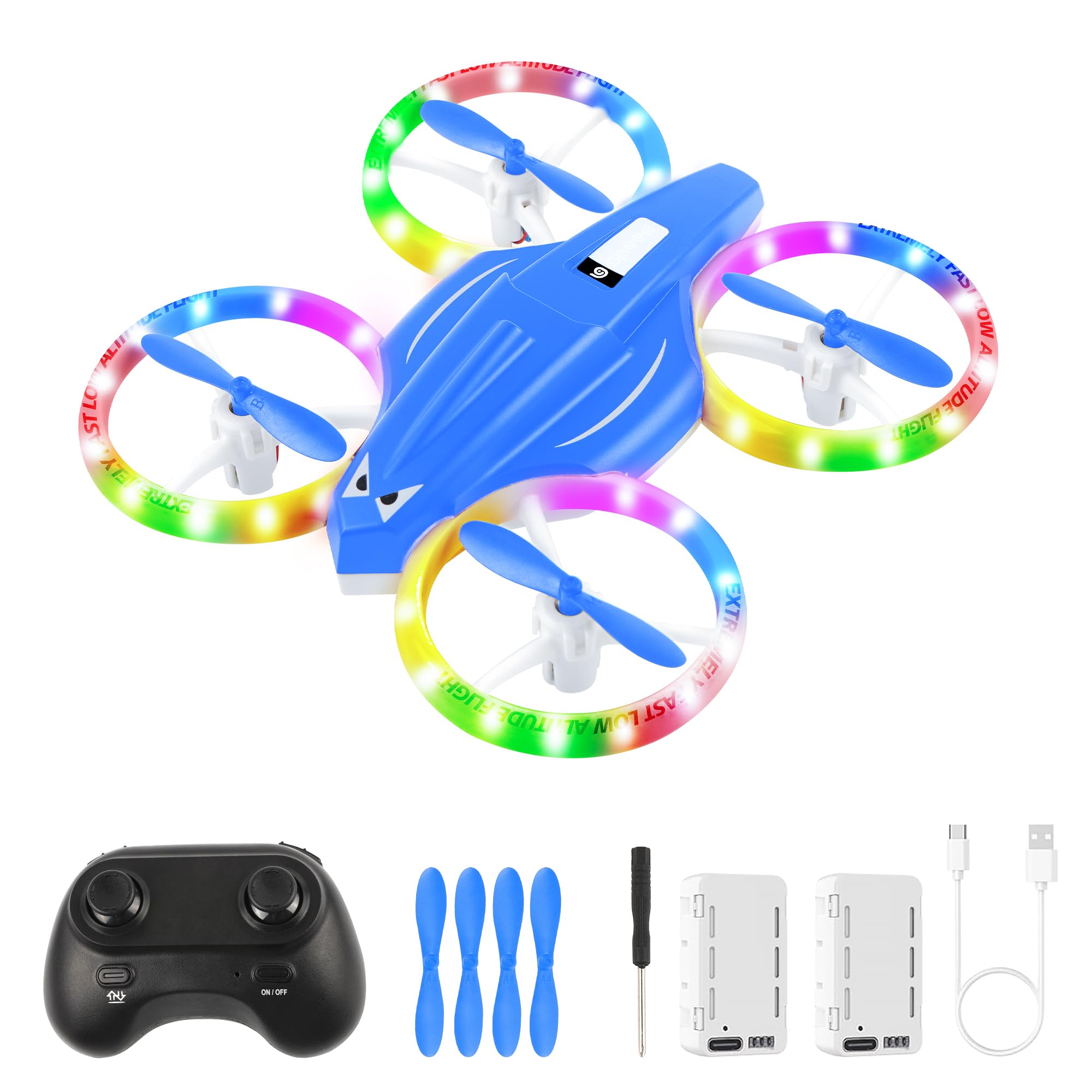 Mini dron para niños de 6, 7, 8, 9 y 10 años, avión teledirigido con luces, juguete ideal para principiantes, avión teledirigido con retención de altitud, figuras 3D y 2 baterías