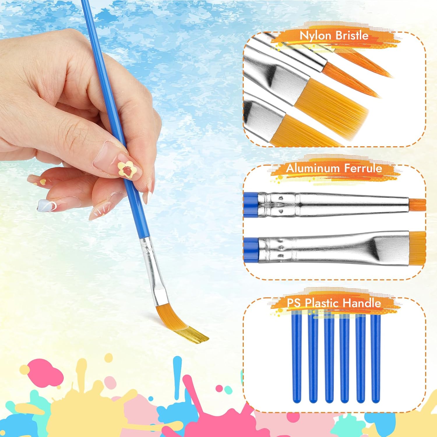 Small Paint Brushes Bulk, 88 pcs Nylon Hair Brushes, Flat Tip Round Acrylic Paint Brushes, Paint Brush Set, Artist Paintbrushes for Kids Adult Acrylic Oil Watercolor Canvas Face Nail Art Painting