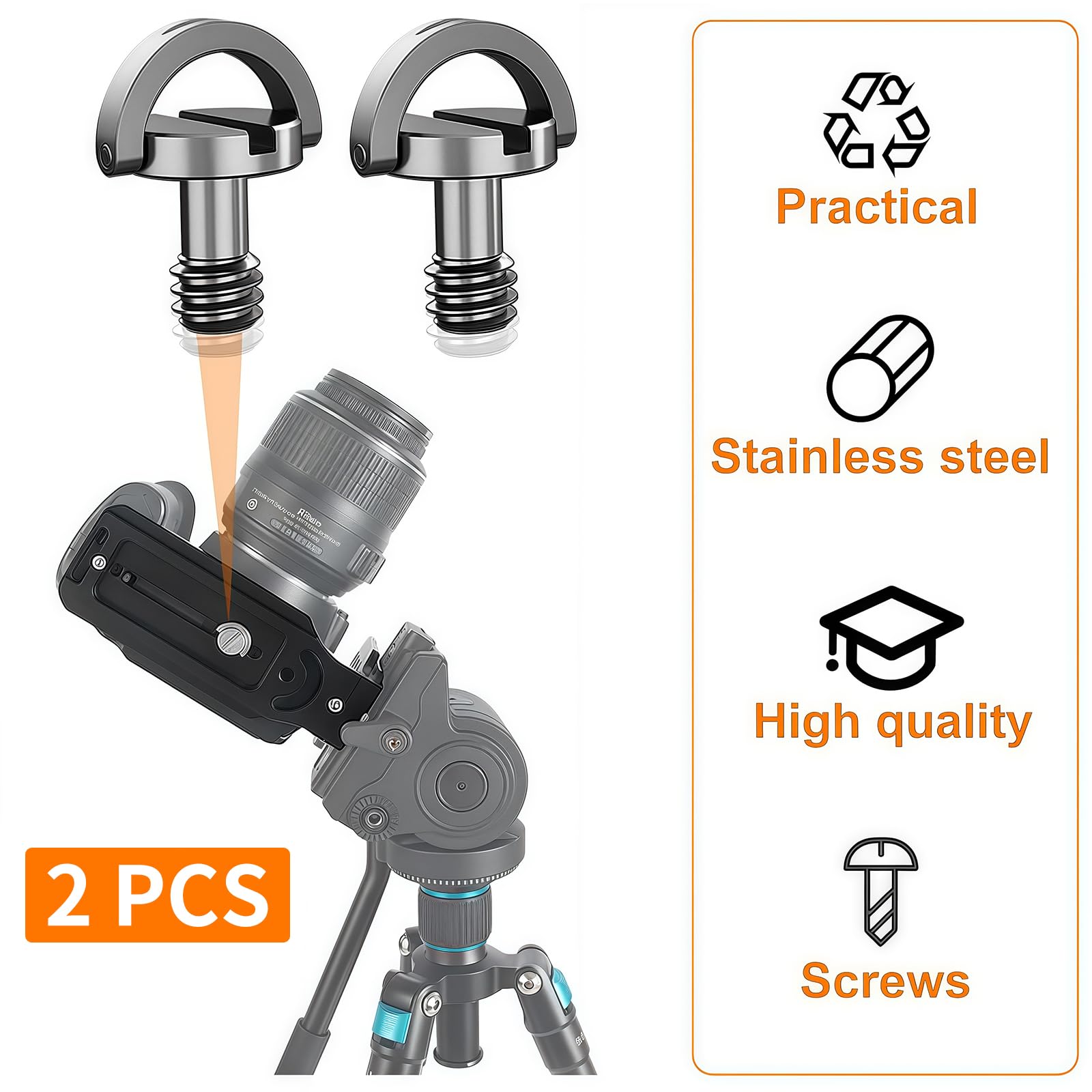 2 Viti Da 1/4 Di Pollice Con Anello A D In Acciaio Inox Per Fotocamere, Treppiedi E Piastre SmallRig – Montaggio Rapido Senza Attrezzi