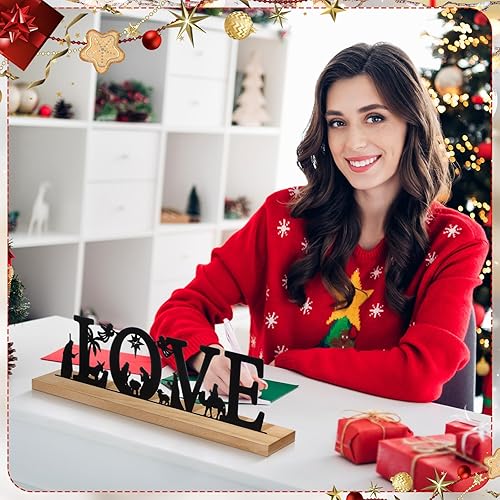 Miniatura 10 de Pinkunn Juegos de Belén para decoración de interiores de Navidad, belén de metal negro con base de madera, juego de pesebre para personas,