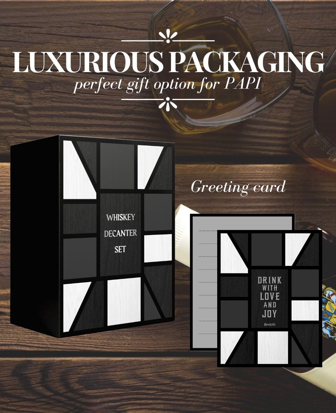 Onebttl Papi Gifts Whiskey Decanter Set, 25oz/750ml Decanter with Stopper and 2 Whiskey Glasses for Liquor, Burbon, Whiskey, Perfect for Papi for Christmas, Father's Day - Man Myth Legend