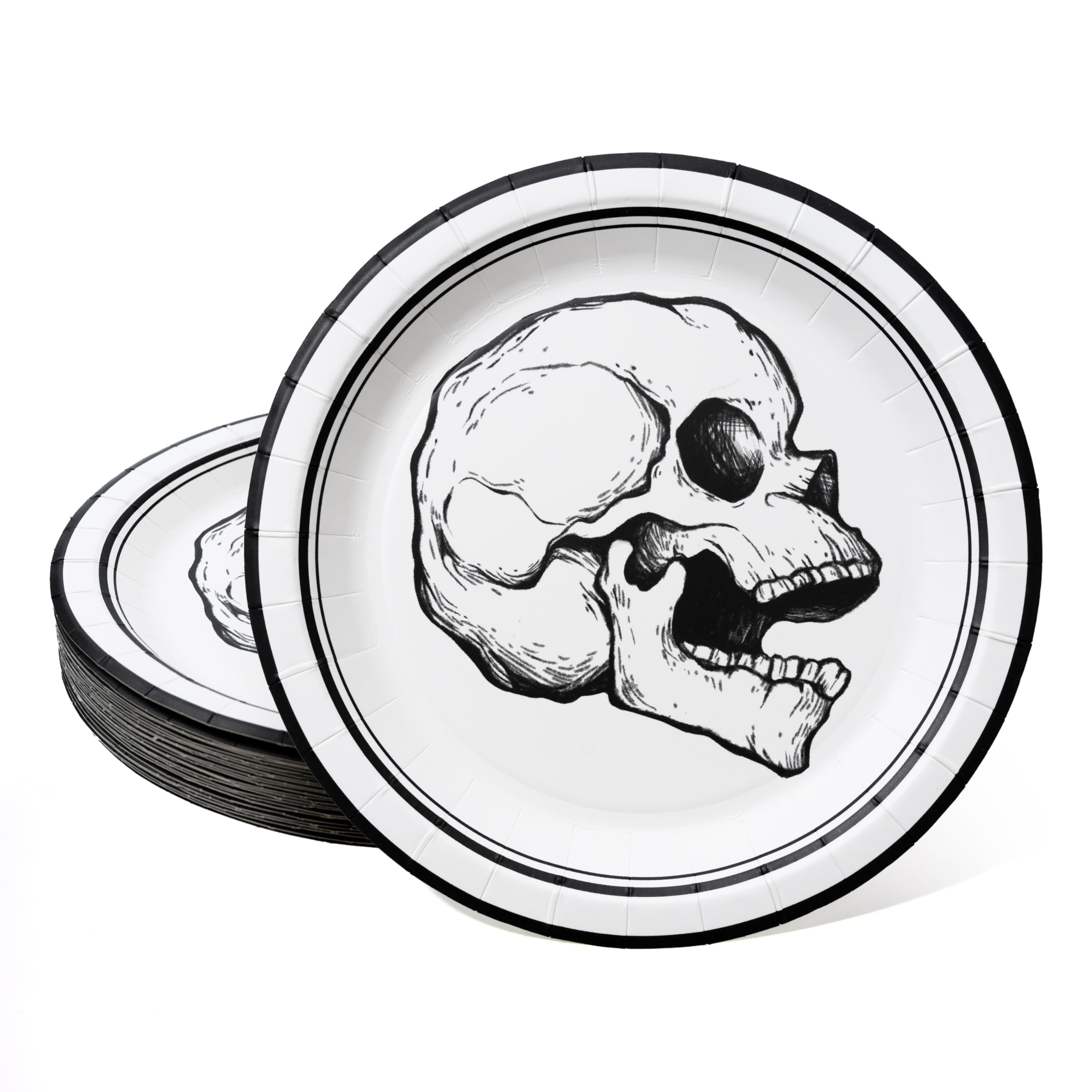 Cheerland Platos de papel desechables de calavera gótica para Halloween, cumpleaños, celebración, suministros y decoraciones – Paquete de 24