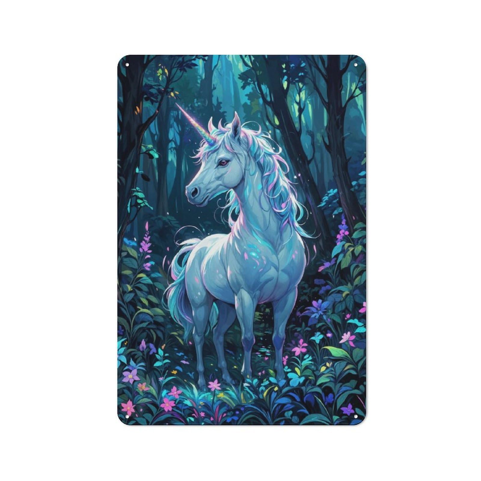 Magical Unicorn in Forest Retro-style Metal Sign 30x20cm for Guest Room Or Hallway, for Hallway Wall Decor Fans