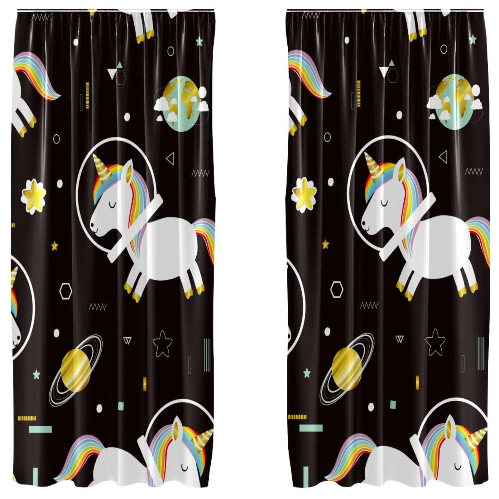 Rideaux occultants motif licorne noir occultation totale du jour pour chambre