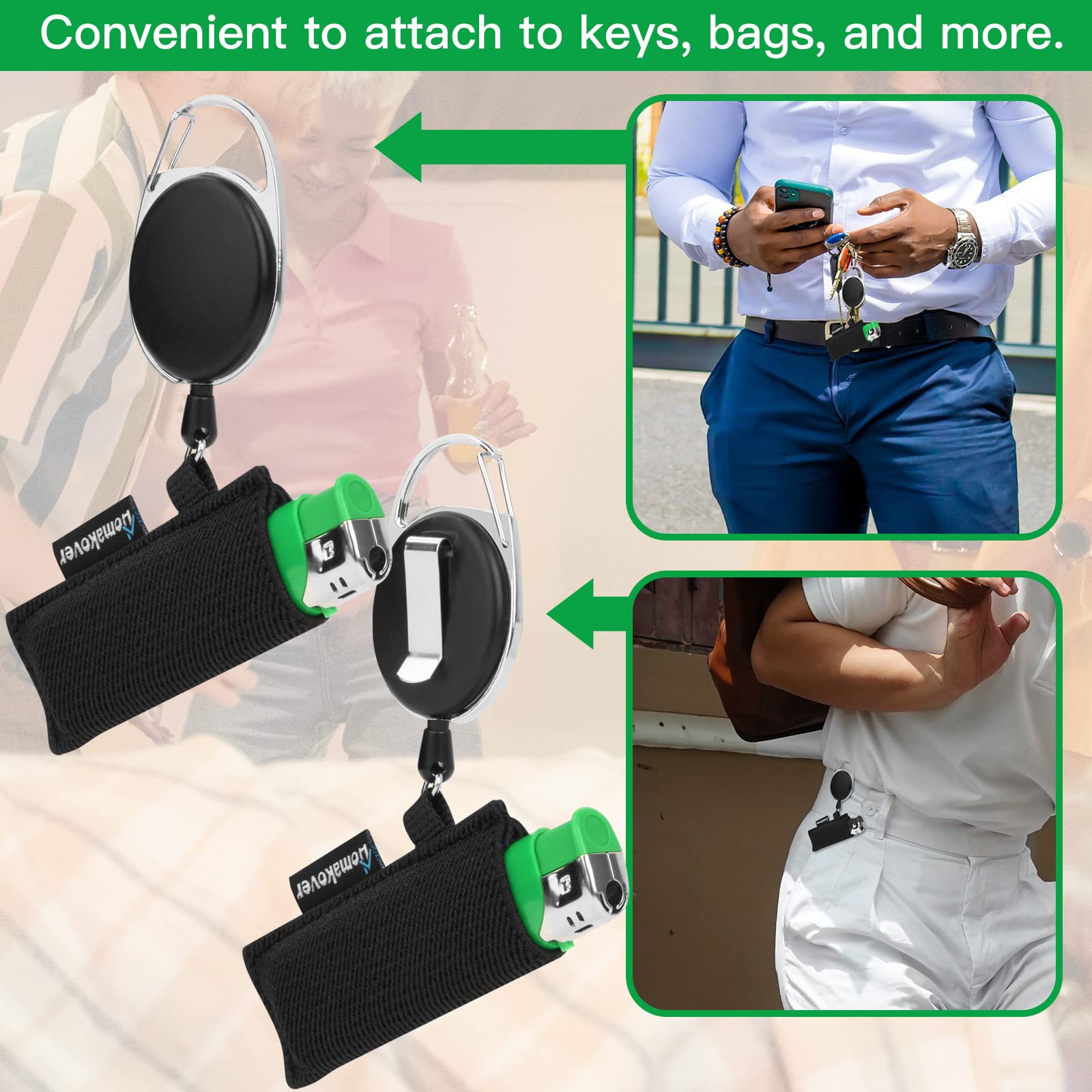 Premium Retractable Lighter Leash - Keychain Holder With Clip For Lighters And Small Items, Black