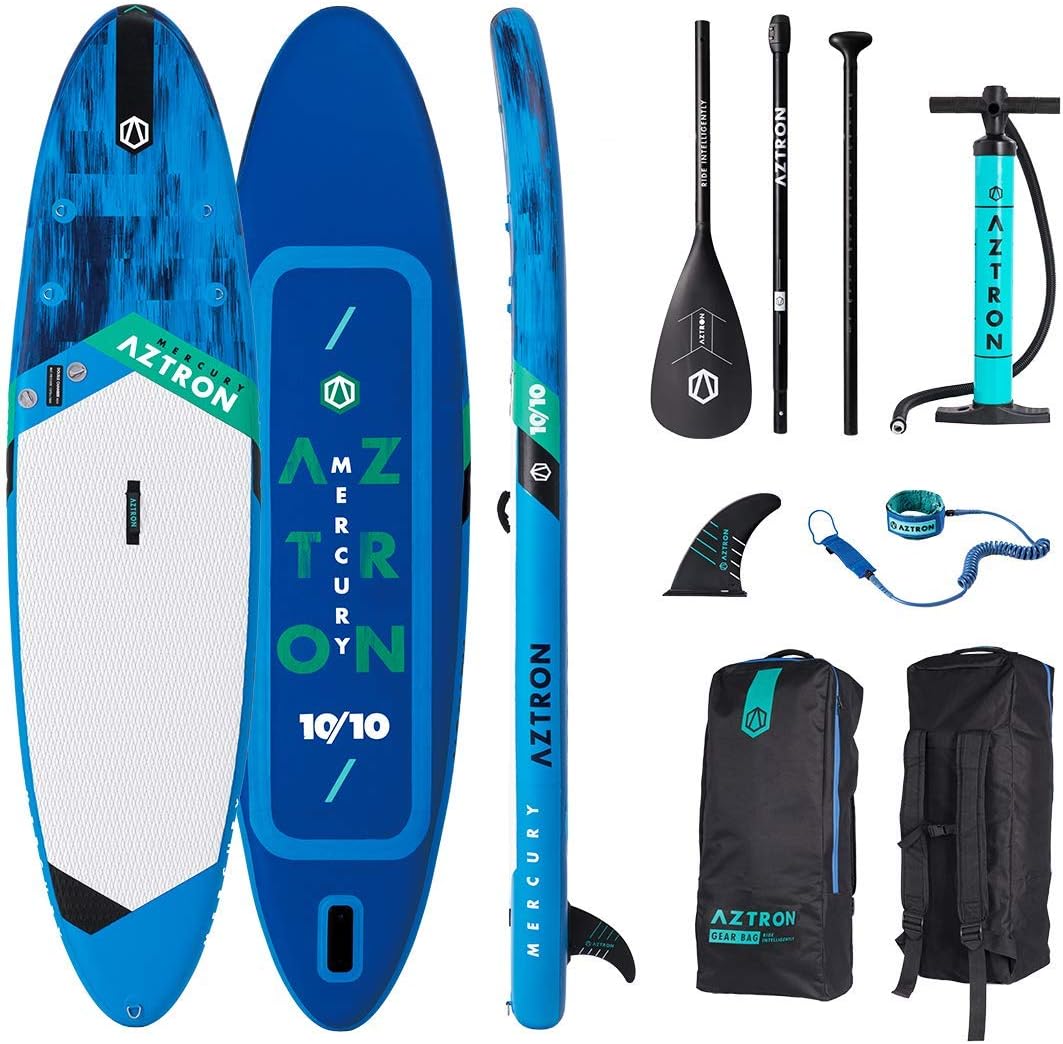 Aztron Mercury Unisex Adult Inflatable Board + Aluminium Paddle + Fin + SUP Carry Bag, 330 x 80 x 15