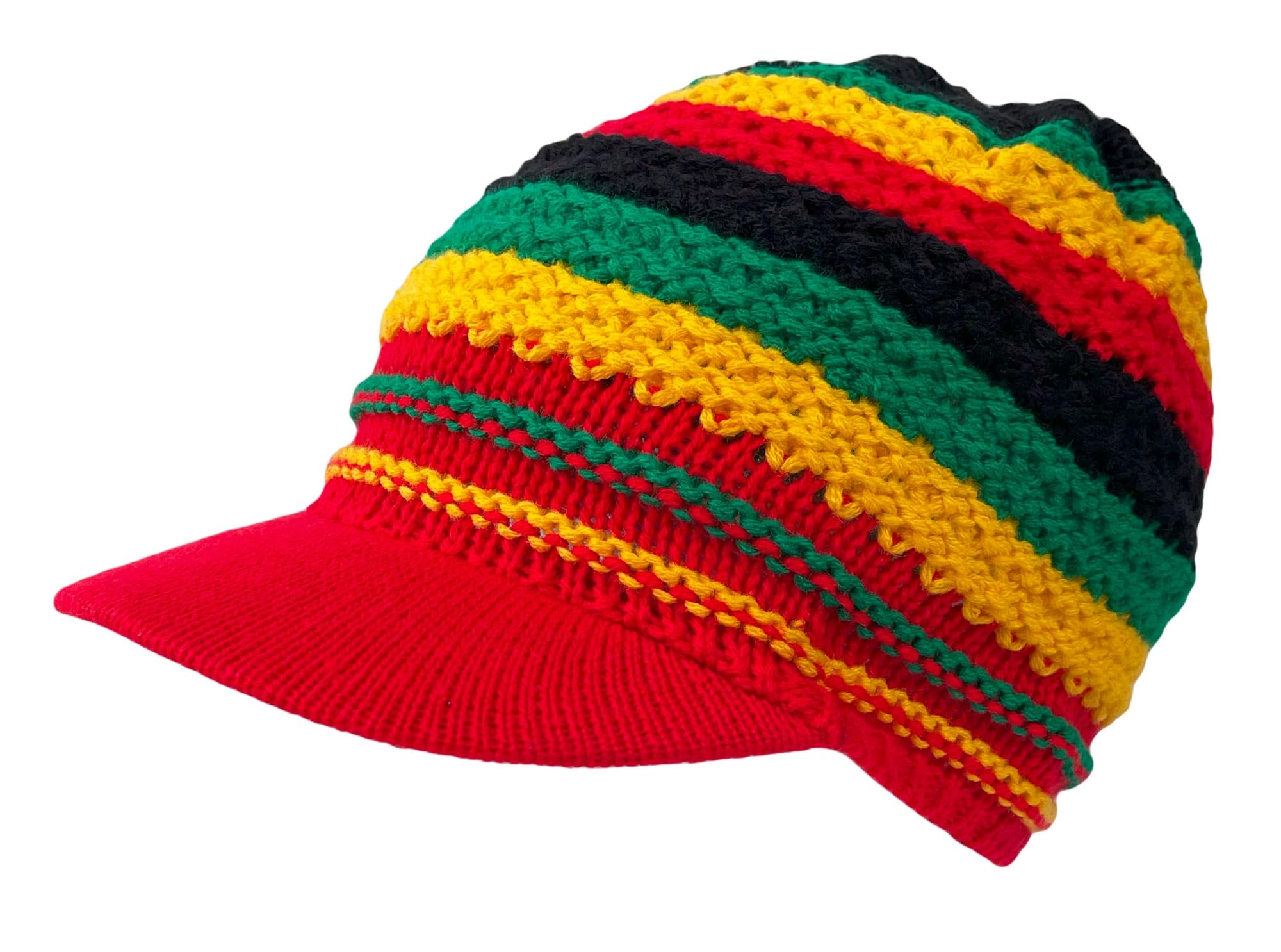 Itzu Men's Stripes Crochet (Red Peak) Rastacap Tam Beret Beanie Hat Cap Peak Crochet Knit In Stripes (Peak)