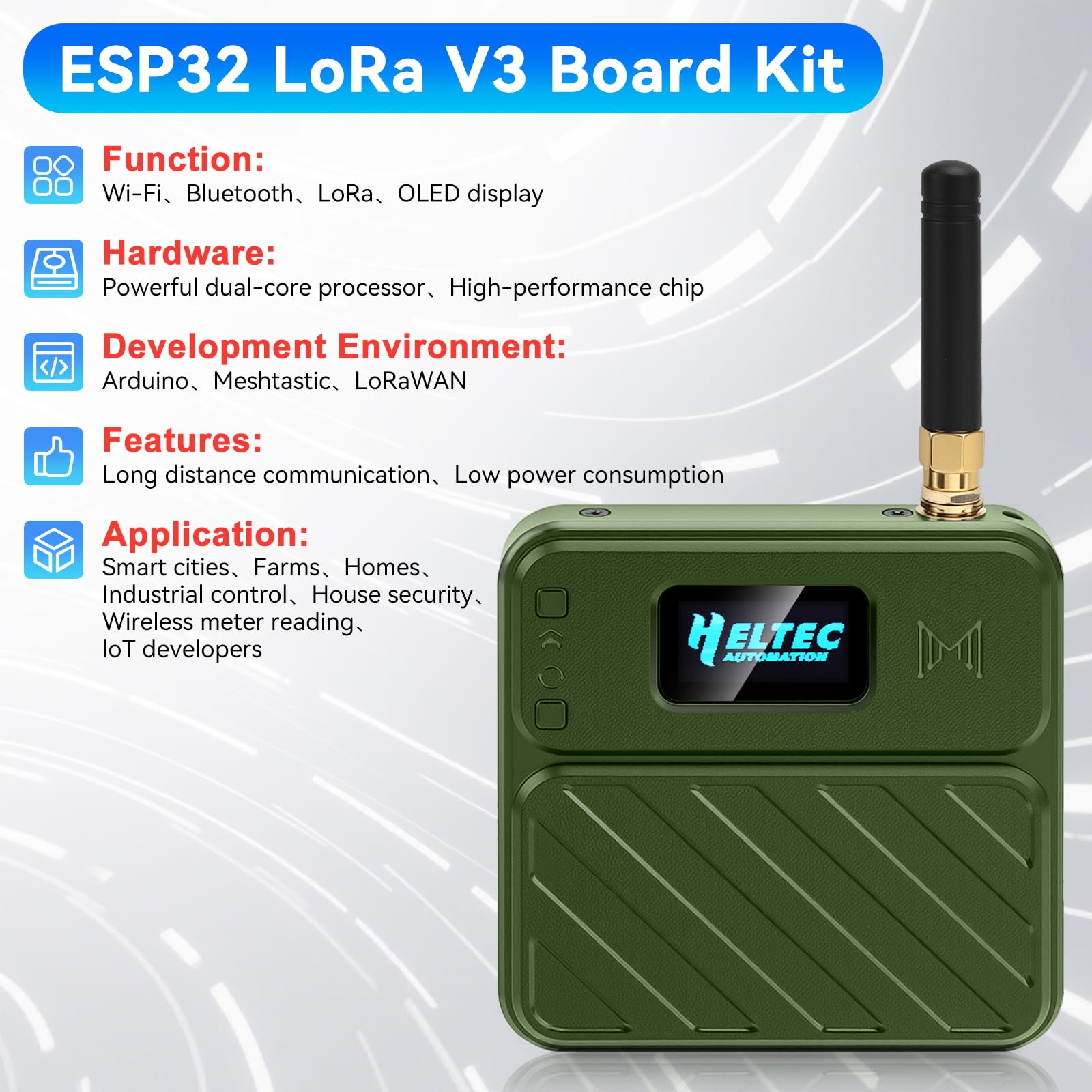 Juego de 2 placas de desarrollo ESP32 LoRa V3 con antenas de 915 MHz + batería de 3000 mAh + funda Meshtastic, ESP32-S3 SX1262 pantalla OLED WiFi Bluetooth integrada para Arduino LoRaWAN IOT (N32 Plus