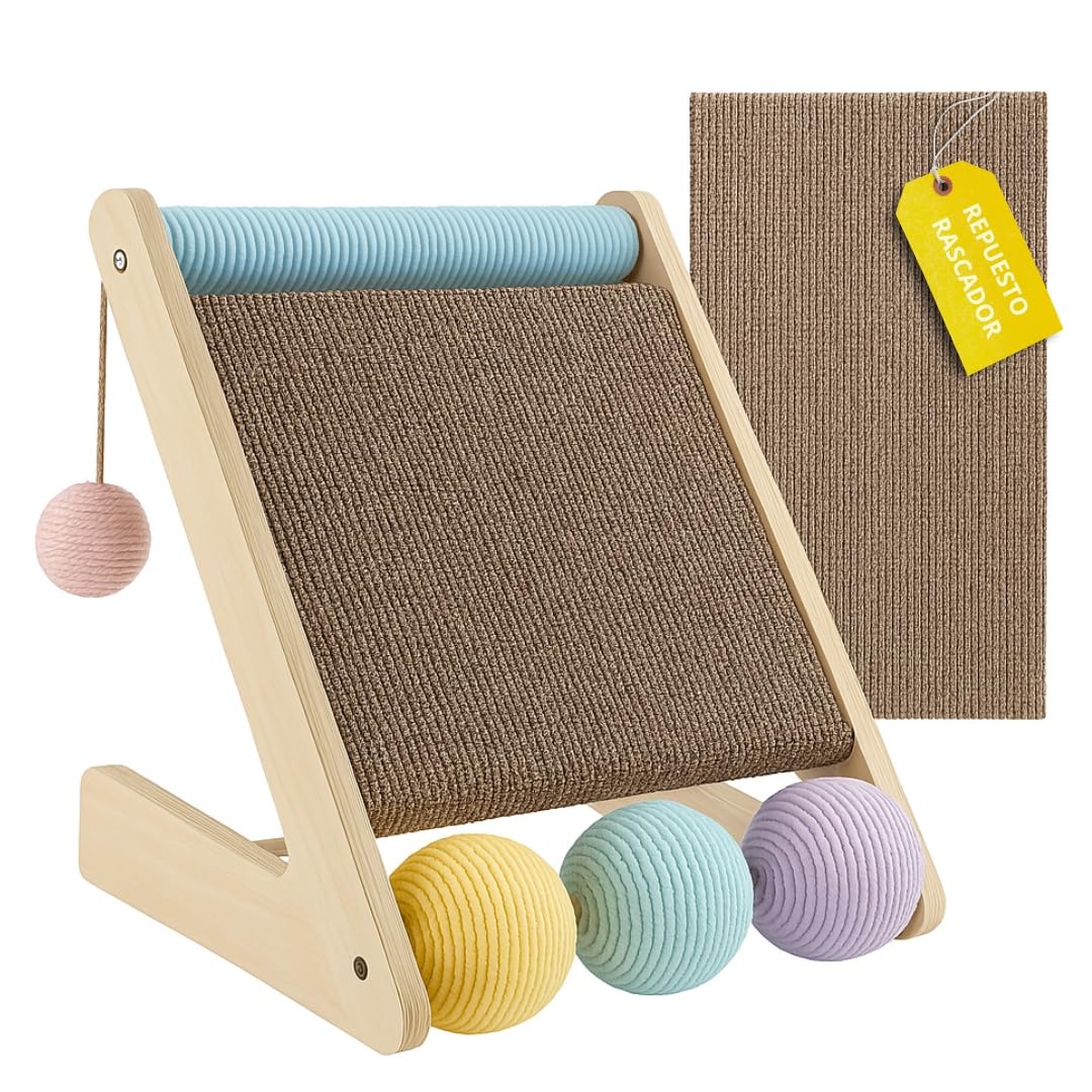 Rascador para Gatos con Cartón Corrugado y 1 Recambio Extra, Rascador Gato Inclinado, Arranhador para Gatos, Juguete para Gato y Cat Scratcher BEMANZ