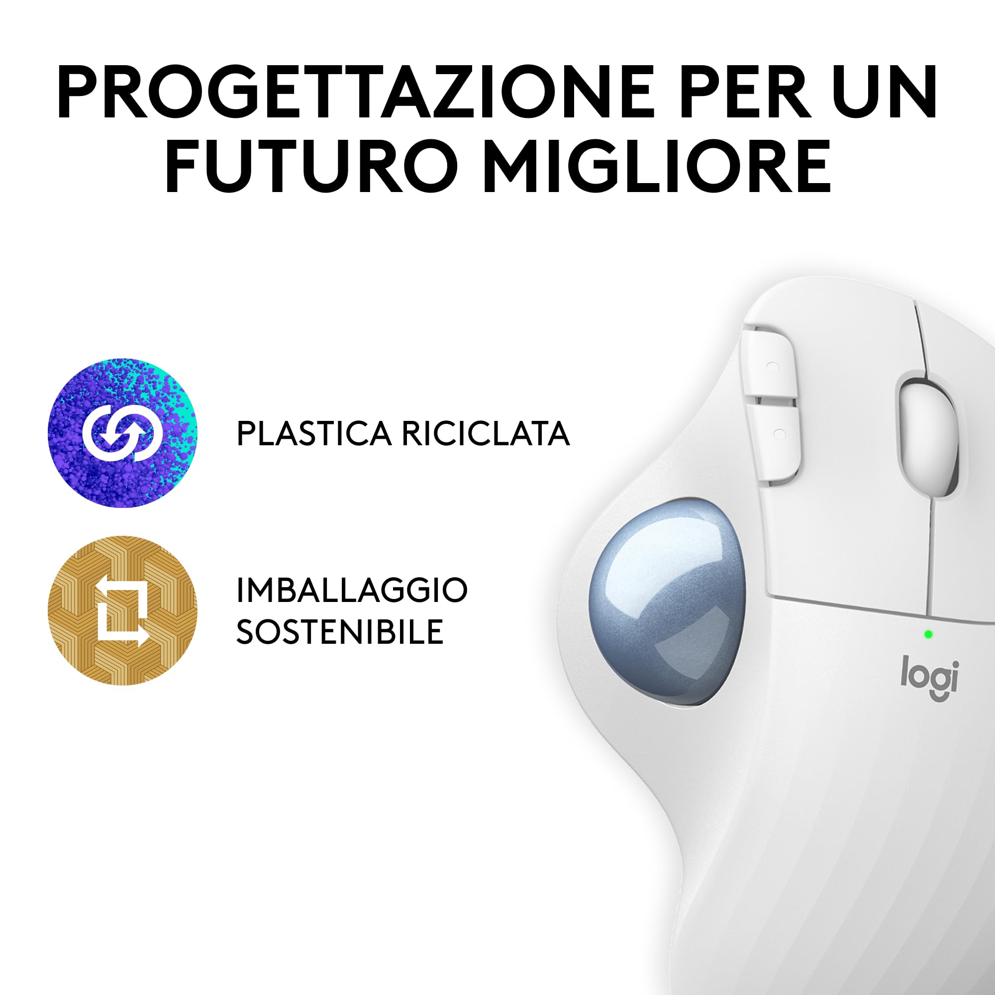 Logitech ERGO M575 Mouse Trackball Wireless | Controllo pollice, tracciamento fluido, design ergonomico, Windows/PC/Mac, Bluetooth/USB, Offwhite