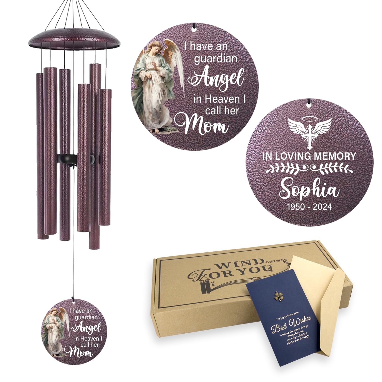 Personalized Memorial Wind Chimes with Mother of God, Custom Name