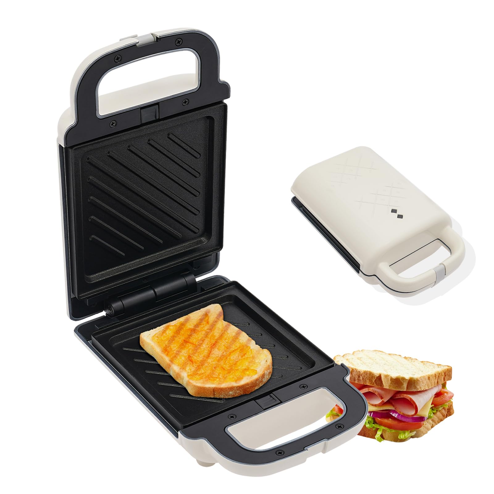 JAYGOVAN Mini Sandwich Maker with Non-Stick Plates 600W Electric Sandwich Compact & Easy to Store Maker Makes Sandwiches, Paninis, Grilled Cheese, Desserts, Quick Results, Easy Clean up (White)