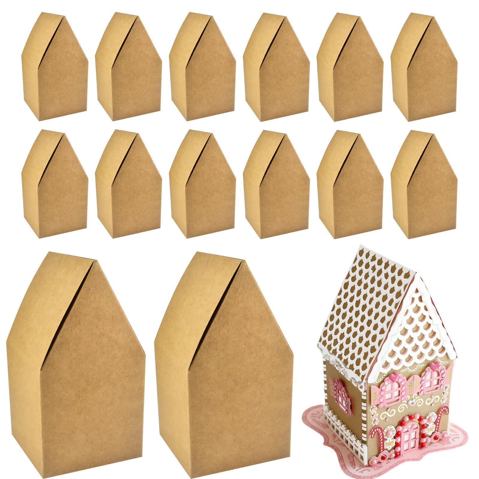 50 Pcs DIY Build Gingerbread House Christmas Gingerbread Houses Kit House Shaped Supplies Holiday Fun Party Game Decorating (Brown)