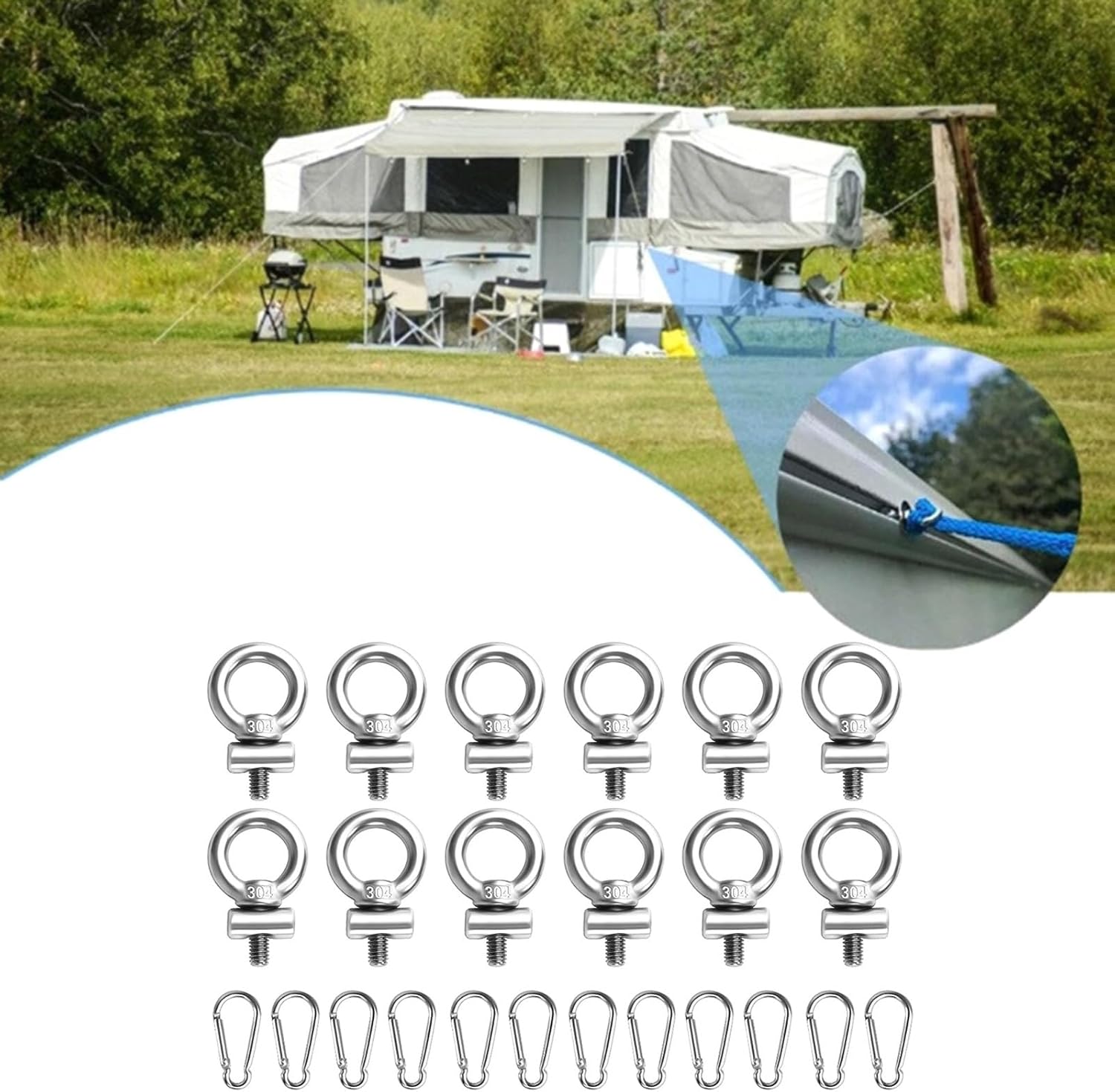 Awning Stoppers 4mm Lifting Eye Nut Fastener for Motorhome Campervan Caravans Campers Awning Rope Lights Clips Curtain Hangers Hooks