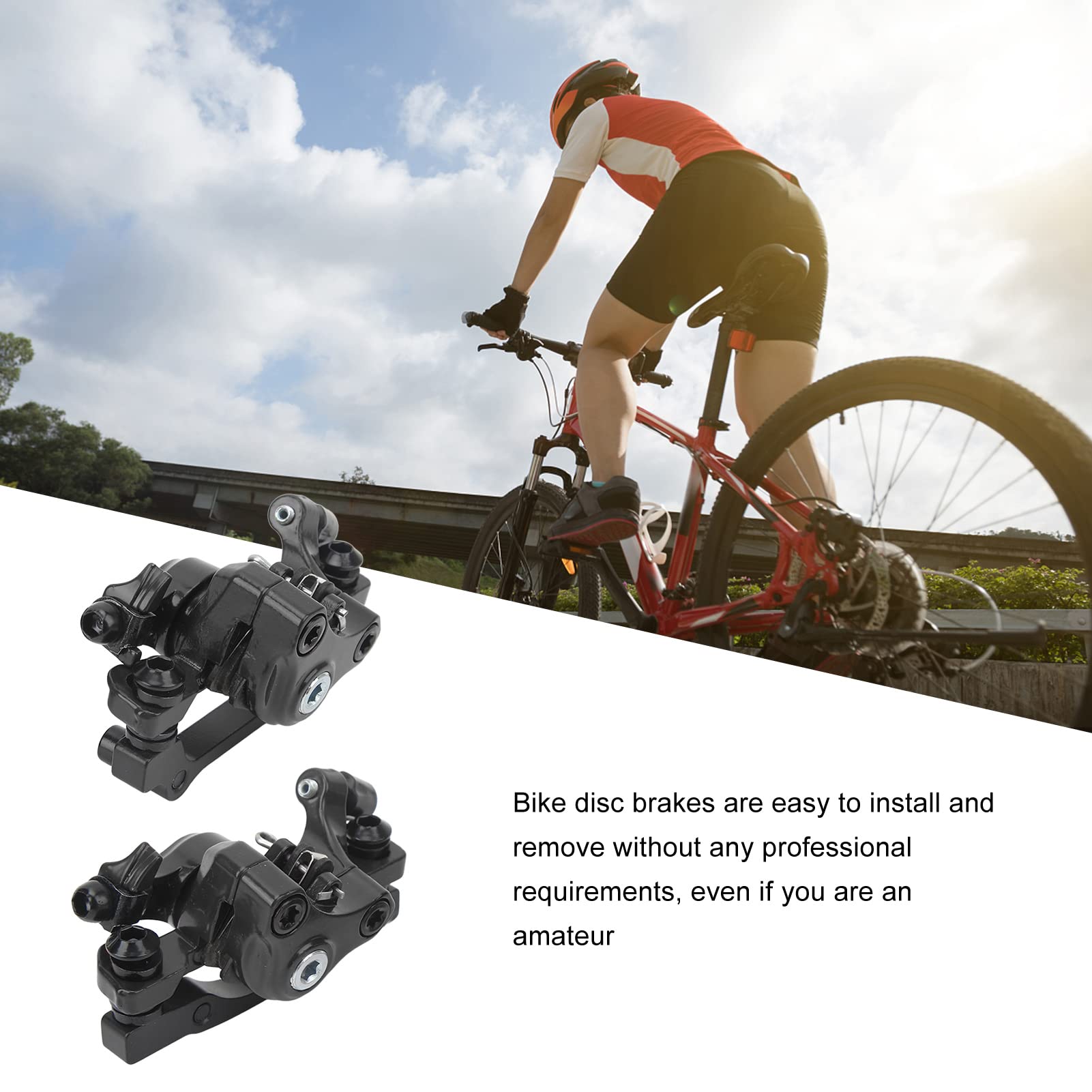 1 Set Mountain Bike Disc Brake, Aluminum Alloy Bicycle Brake Kit, Cable Puller Replacement Parts for Electric Scooter Bike (Black)
