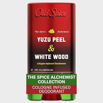 Old Spice Aluminum Free Deodorant for Men, The Spice Alchemist Collection, 24/7 Cologne Infused Scent, No Trade Off Formula, Free of Parabens & Phthalates, Yuzu Peel + White Wood Scent, 3.0 oz