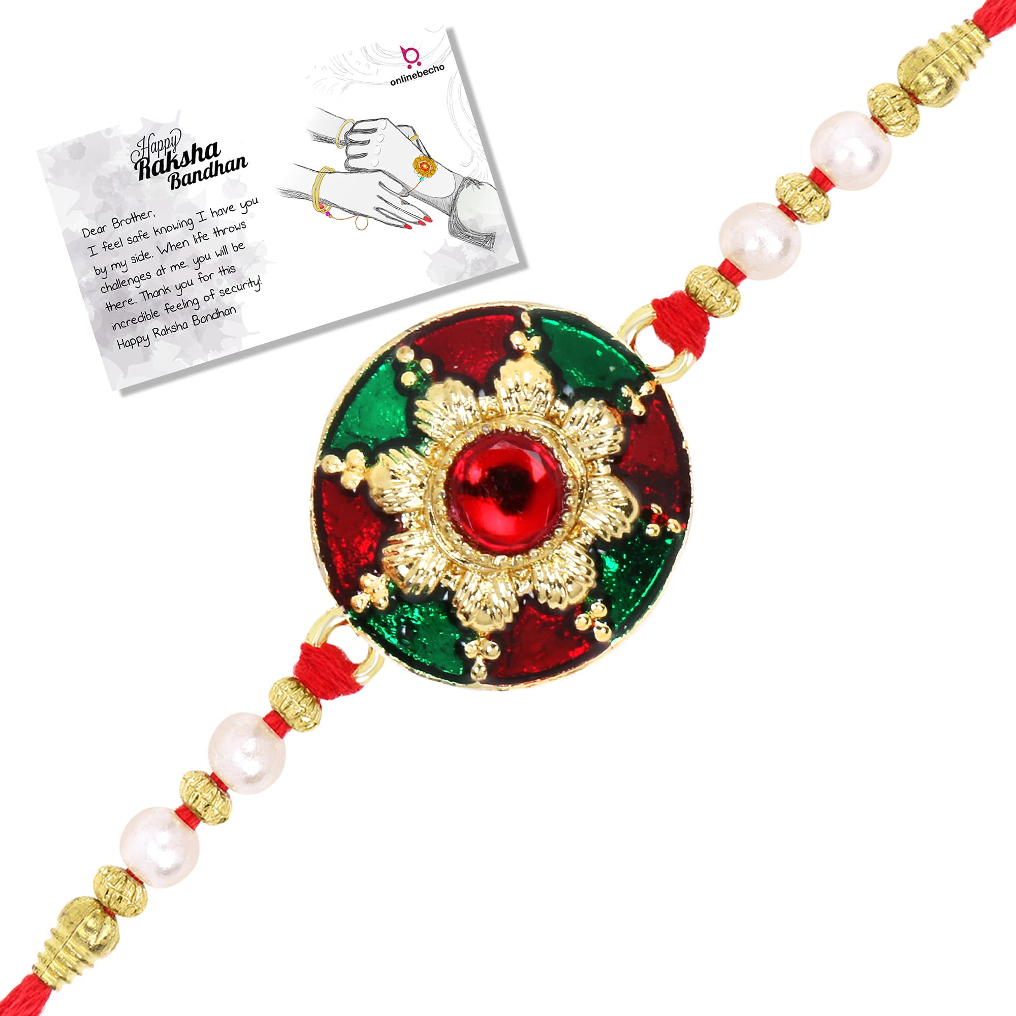 LIVE EVIL Pleasing Gold plated Maroon Meena Work Rakhi For Brother Sister With Raksha Bandhan Greeting Card having Traditional Ethnic Unique Design Specially Hand Made by Indian Craftsman (B08CHQ2T71) Amazon Price History, Amazon Price Tracker