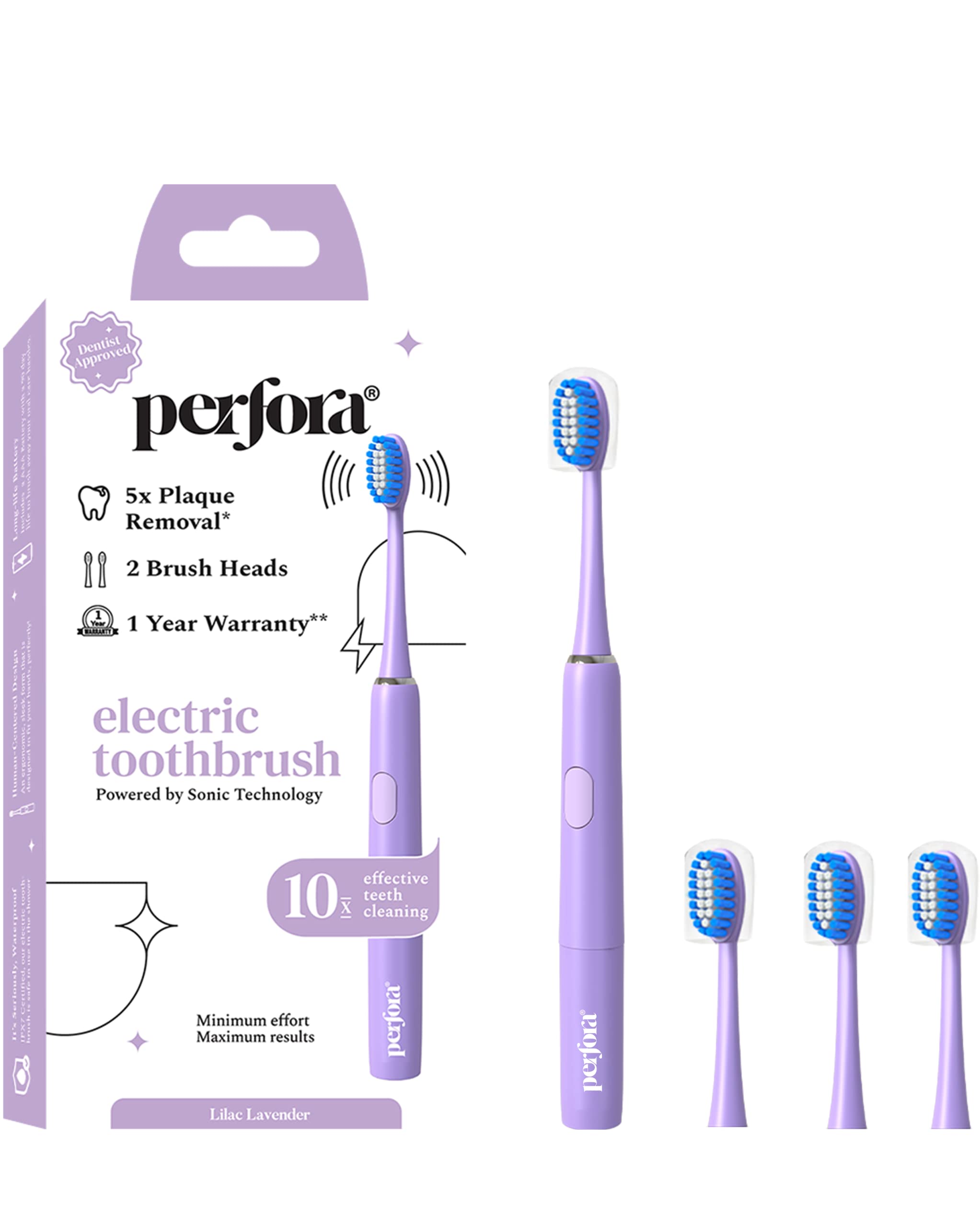 Perfora Electric Toothbrush - 1 Year Warranty, 2 Modes, AAA Powered, 90 Days Battery Life, For Kids, Men & Women - 002 (Lilac Lavender), 6 Count