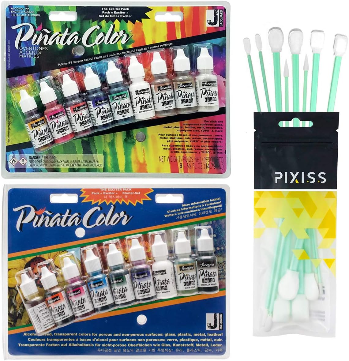 Jacquard Pinata 2-Pack Bundle - Jacquard Pinata Overtones Exciter Pack & Jacquard Pinata Color Exciter Pack, Pixiss Alcohol Ink Blending Tools