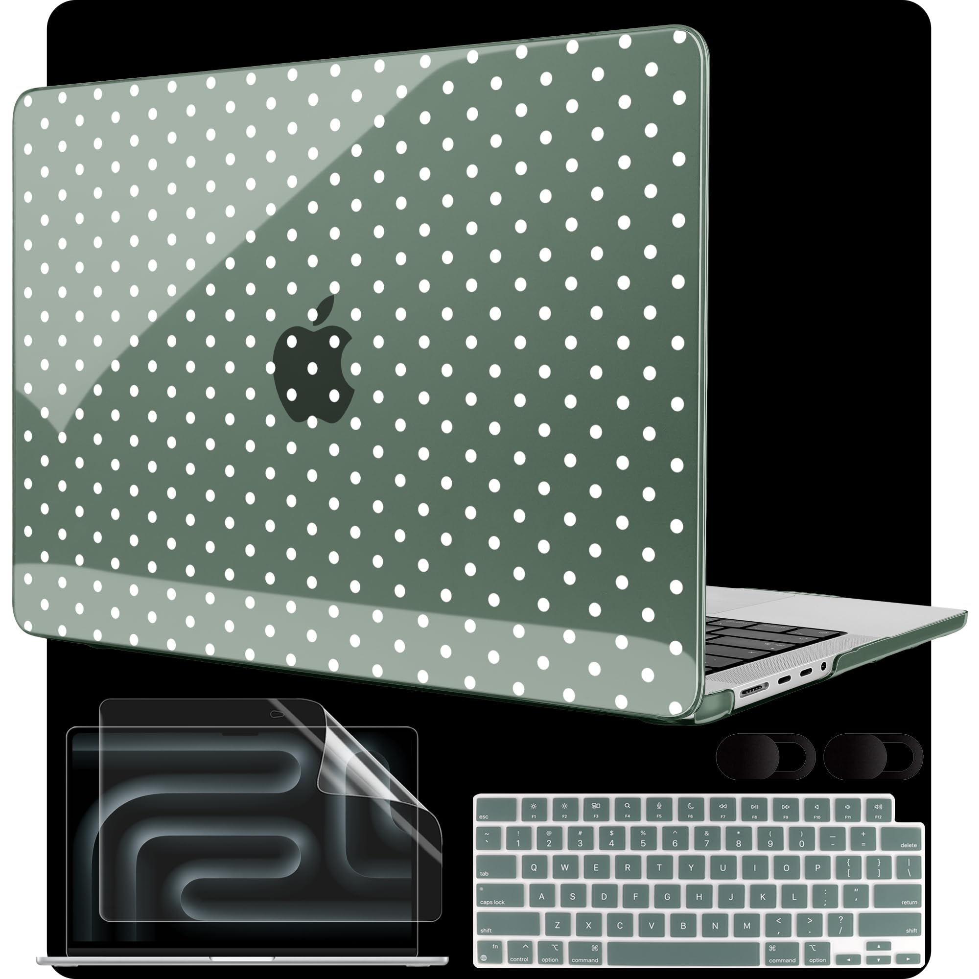 MEEgoodo Case for MacBook Pro 16 inch 2026 2024 2023 2021,Laptop Shell Compatible with M5 M4 M3 M2 M1 Pro/Max Chip,Fit Model A3429/A3428/A3403/A3186/A2991/A2780/A2485,White Polka Dots &amp; Midnight Green