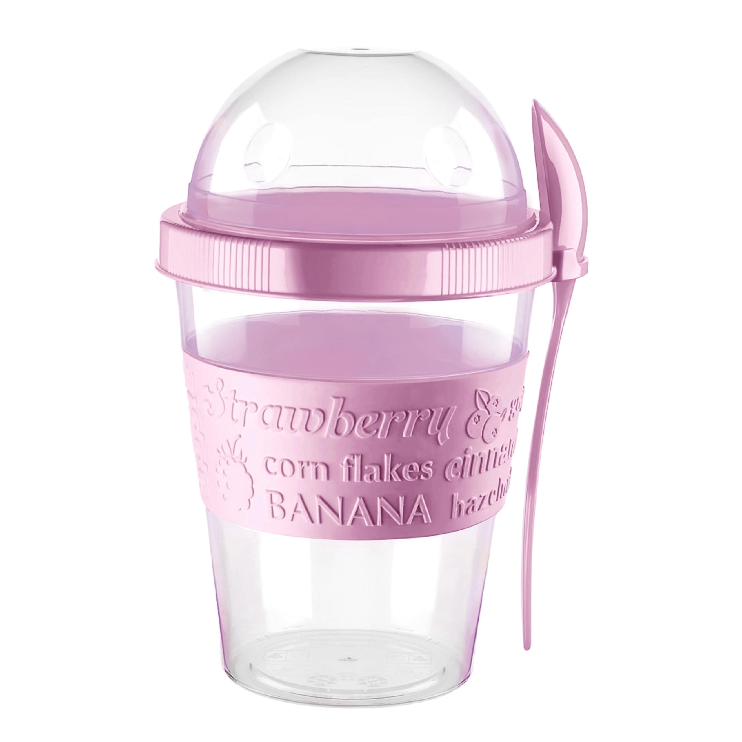 4All Yogurt Pots 20oz With Spoon Reuseable 600ml Museli Cup Cereal Containers Storage With Lid Airtight Overnight Oats Jar BPA Free Breakfast Cup Cereal On The Go Dishwasher Safe (Lilac Pink) — image 1