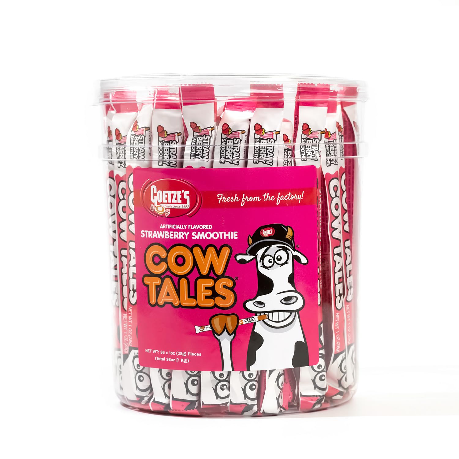 Candy Strawberry Smoothie Cow Tales - 4.5 Pound Canister (72 Ounces) - Fresh from the Factory