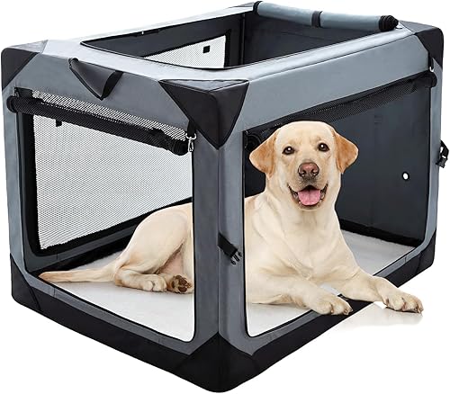 Pettycare Perrera para perros plegable y suave de 42 pulgadas con ventanas de malla a prueba de mordidas, jaula para perros de viaje para interiores