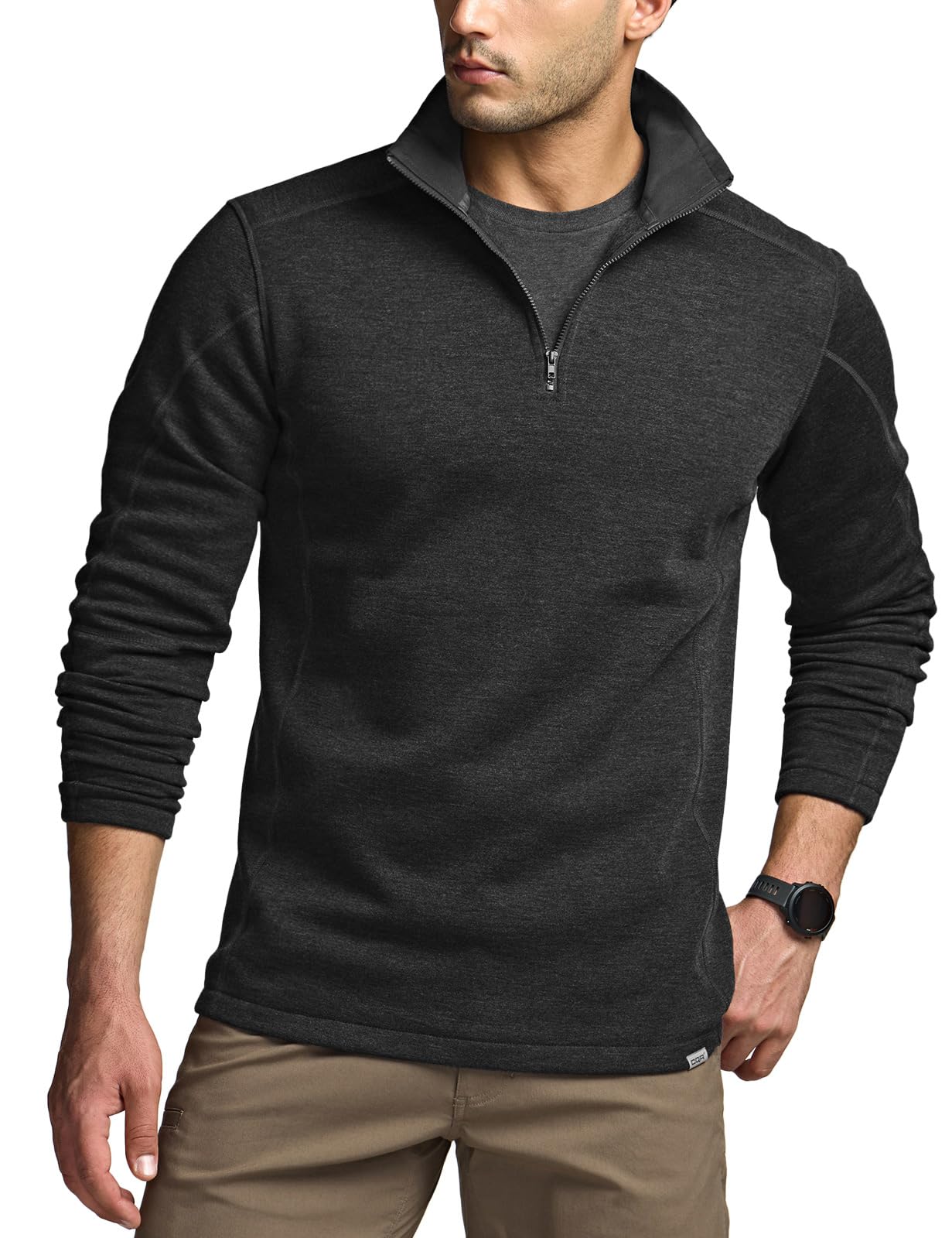 Men's Thermal Fleece Quarter Zip Sweater, Outdoor Lightweight Long Sleeve Pullover, Casual Mock Neck Polo Sweaters