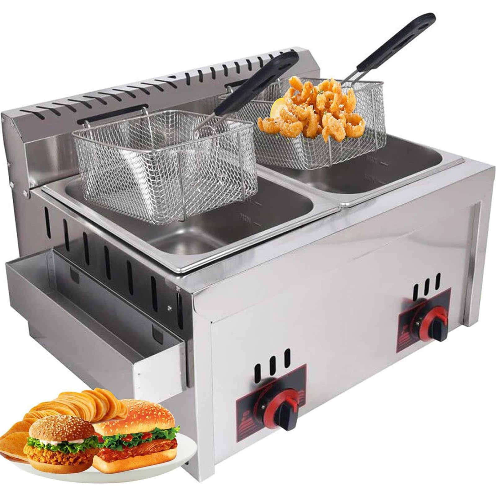 Friteuse à gaz professionnelle 20L double cuve LPG pour frites de restaurant