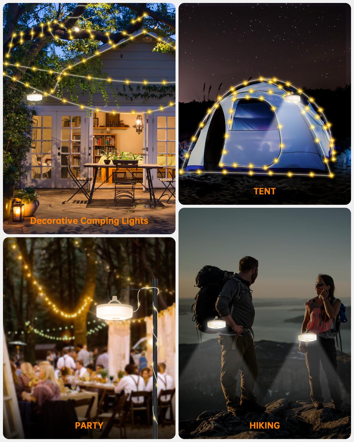 Guirlande Lumineuse D'extérieur 2 En 1 Avec 5 Modes D'éclairage, (8 M), étanche IPX4, Lanterne De Camping Portable Rechargeable Par USB-C Pour Tente, Camping, Cour, Décoration