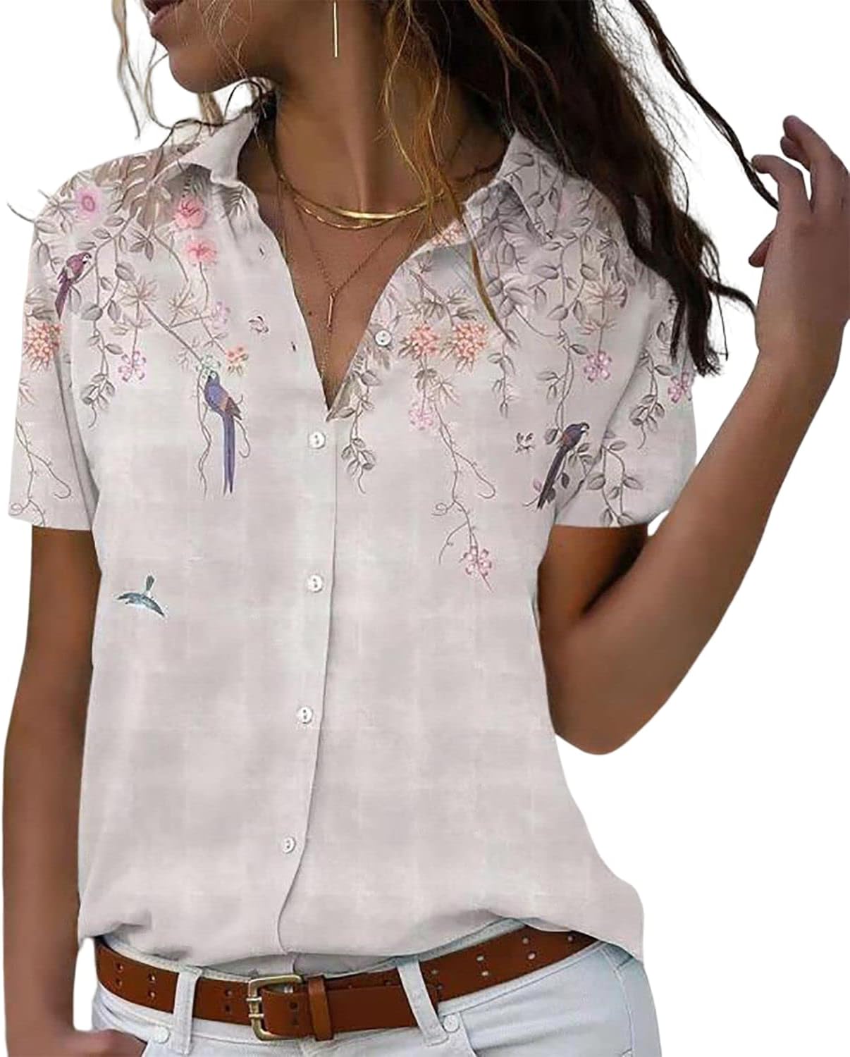 Womens Short Sleeve Button Down Shirts Blouses for Women Fashion Casual Short Sleeve Button Down Shirts Tops White