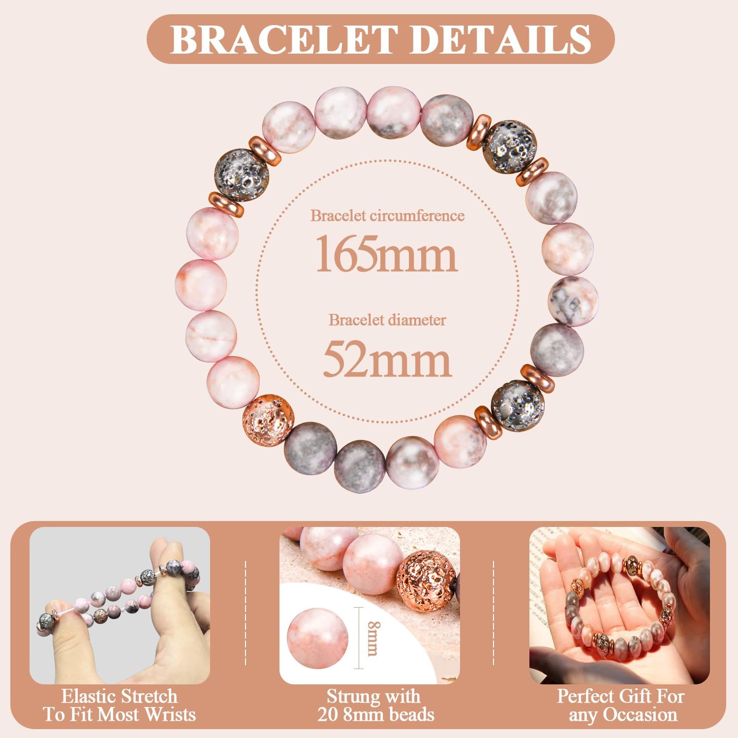 Birthday Gift for Her,Bracelets for Her,Natural Stone Bracelets for Daughters and Granddaughters.Handcrafted Elastic String Crystal Gem Beads. image 2