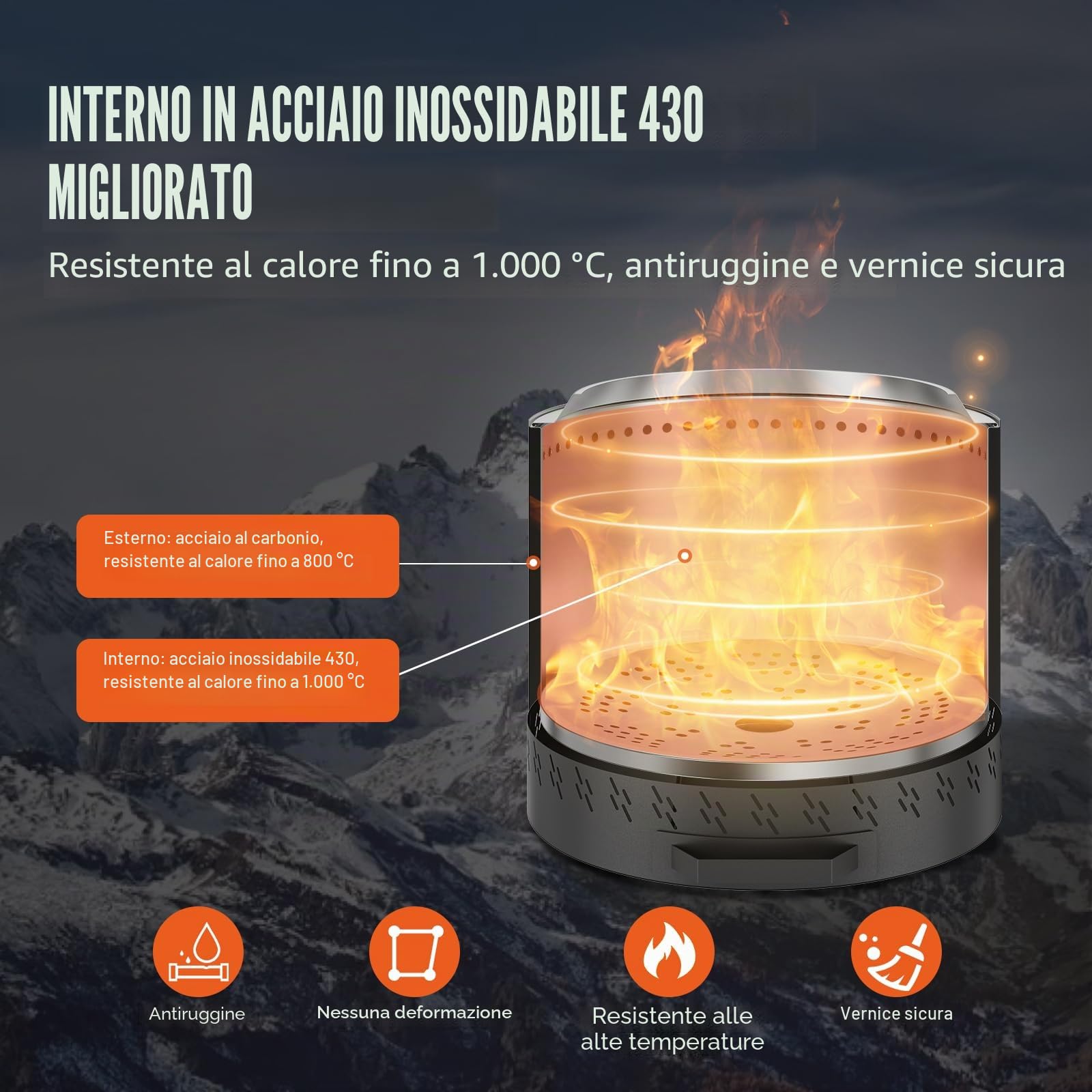 VEVOR Braciere Senza Fumo 400 x 390 mm Braciere da Esterni con Cassetto Cenere Rimovibile, Braciere Portatile 6,5 kg Interno in Acciaio Inossidabile SUS430, per Campeggio all'Aperto in Patio, Nero