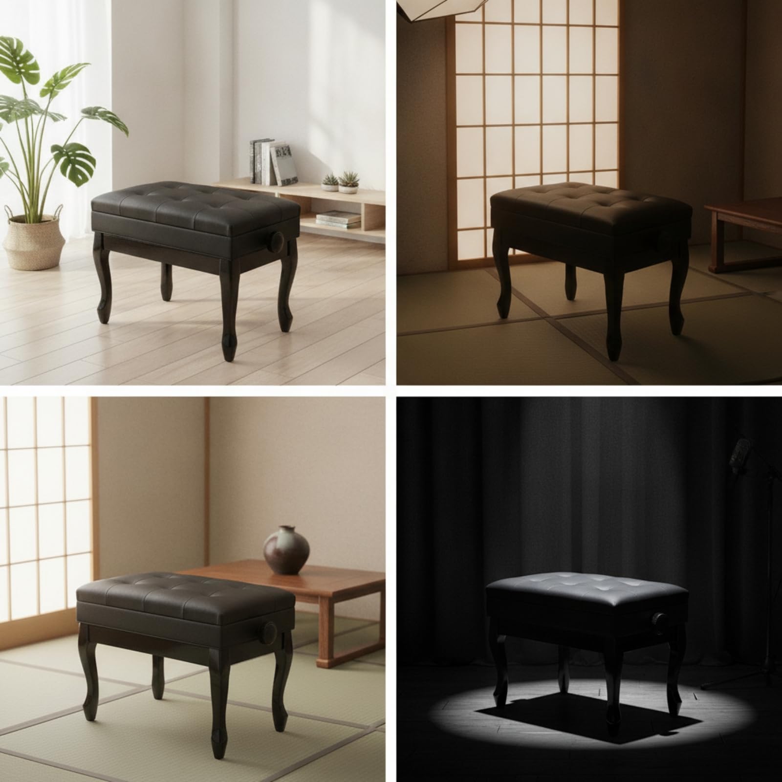 Baoblaze Sgabello Regolabile per Pianoforte Tastiera Seduta Imbottita Coperchio Apribile Altezza Personalizzabile Materiale Legno Pelle Adatto Concerto Casa
