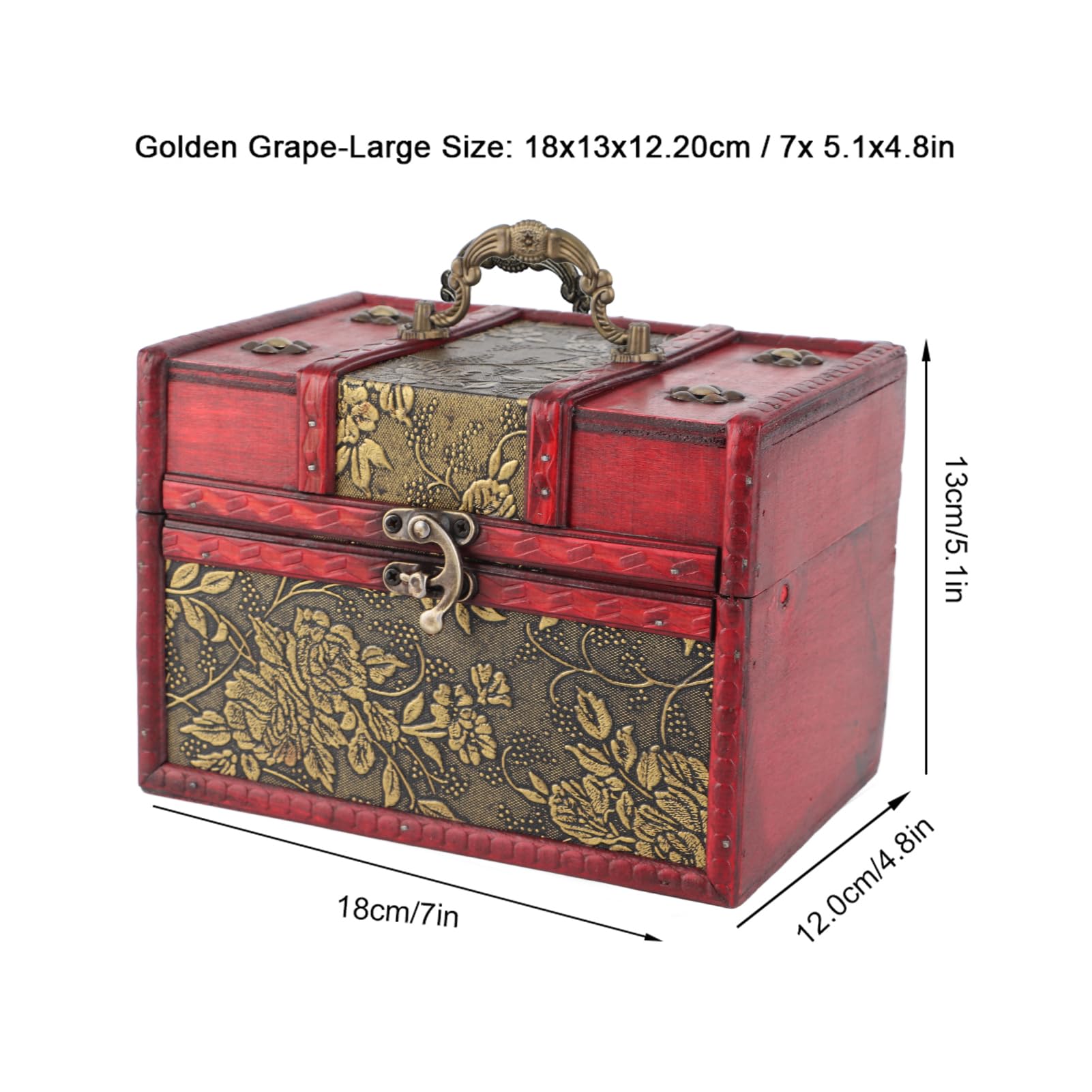 Organizer na biżuterię w stylu europejskim – przenośna drewniana witryna z zawiasami w stylu vintage, kompaktowe przechowywanie pierścionków i kolczyków (14 x 8,9 x 8,9 cm)