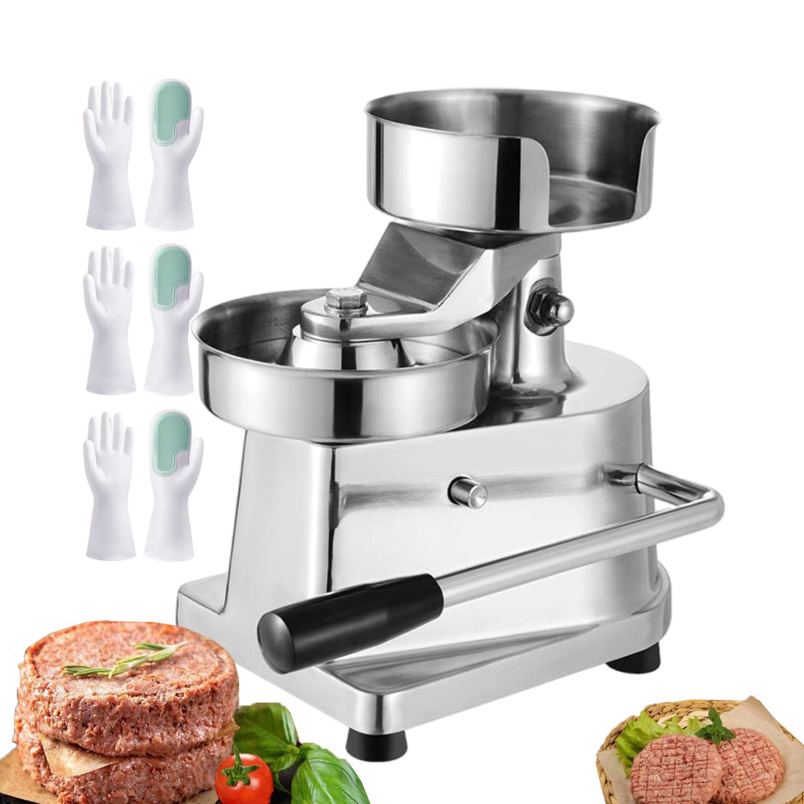 DFEDHF Hamburger Patty Maker 4?/5?/6?, Manual Cookie Presses Meat Tenderisers, Commercial Burger Press Machine for Restaurant Kitchens, with 500 Pcs Patty Papers and 3 Dishwashing Gloves, 13cm