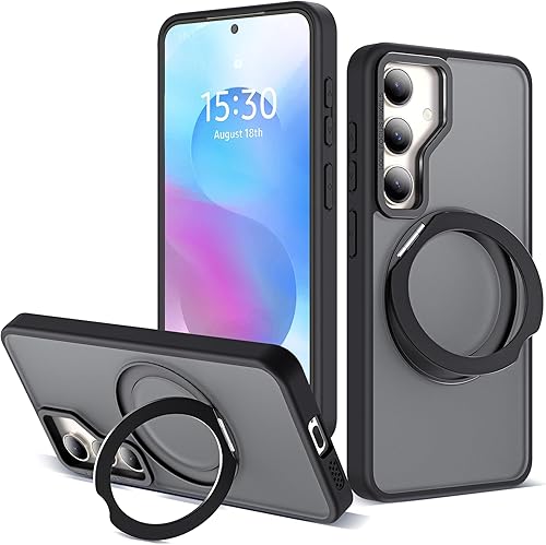 Miniatura 69 de Funda para Samsung Galaxy S25 con soporte de anillo magnético giratorio de 360°, compatible con protección militar Mag-Safe, a prueba de golpes,