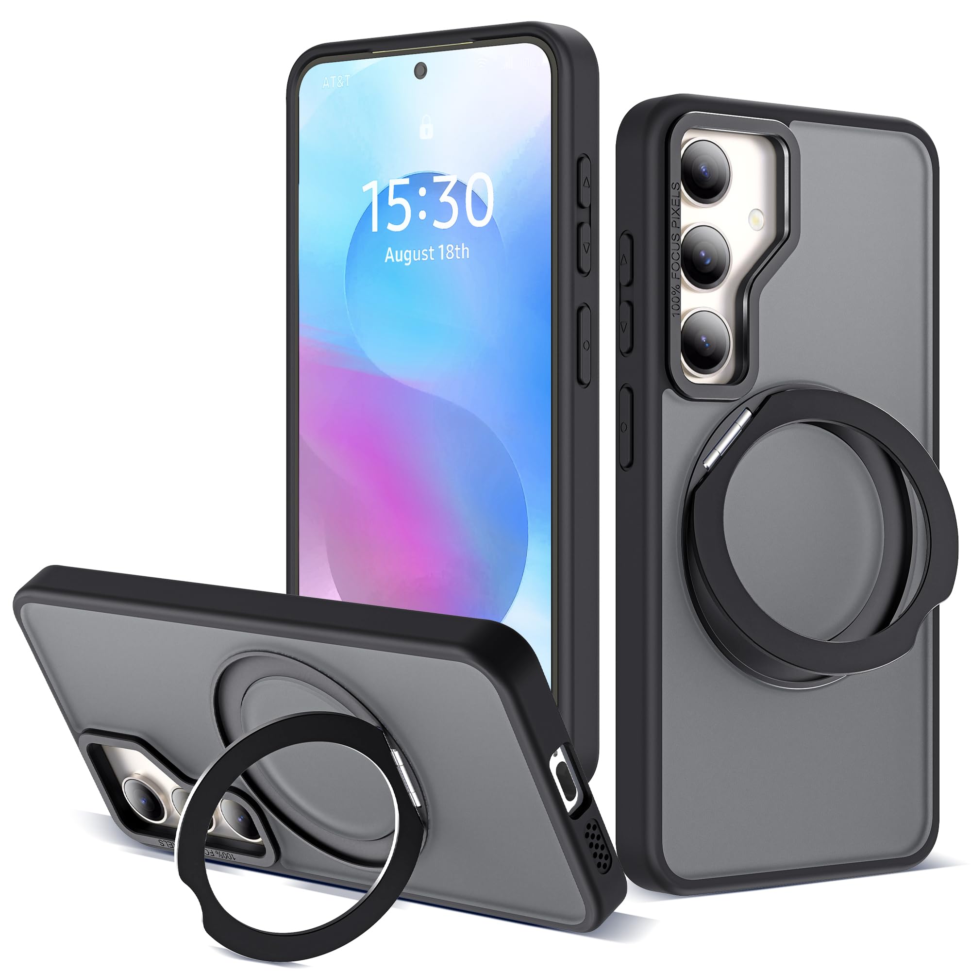 for Samsung Galaxy S25 Plus Case with 360° Spin Stand,Black