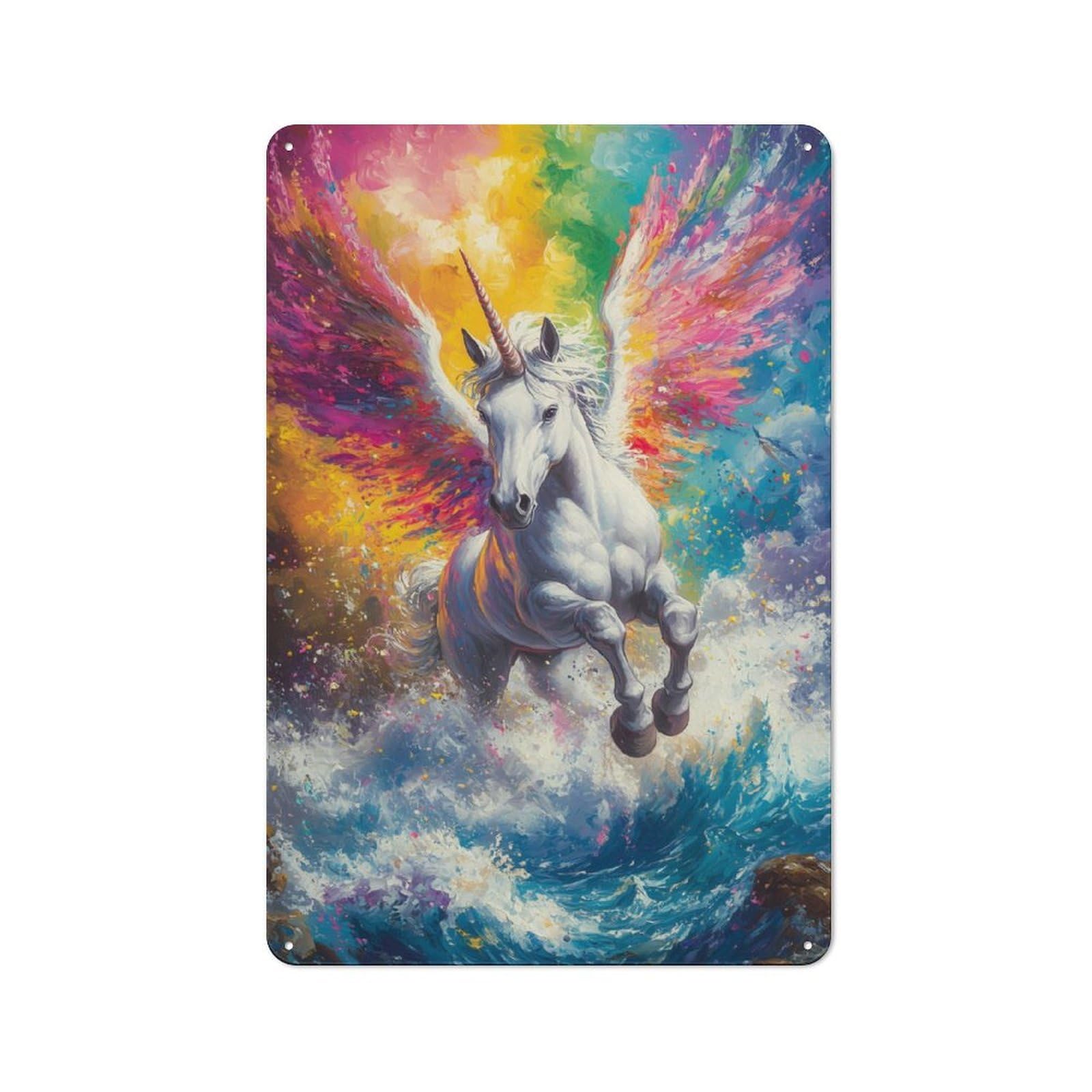Junmoney Rainbow Unicorn Retro Tin Wall Plaque 30X20cm Featuring For Pub Or Café, New-Space Wall Decor For Pub Decor Enthusiasts