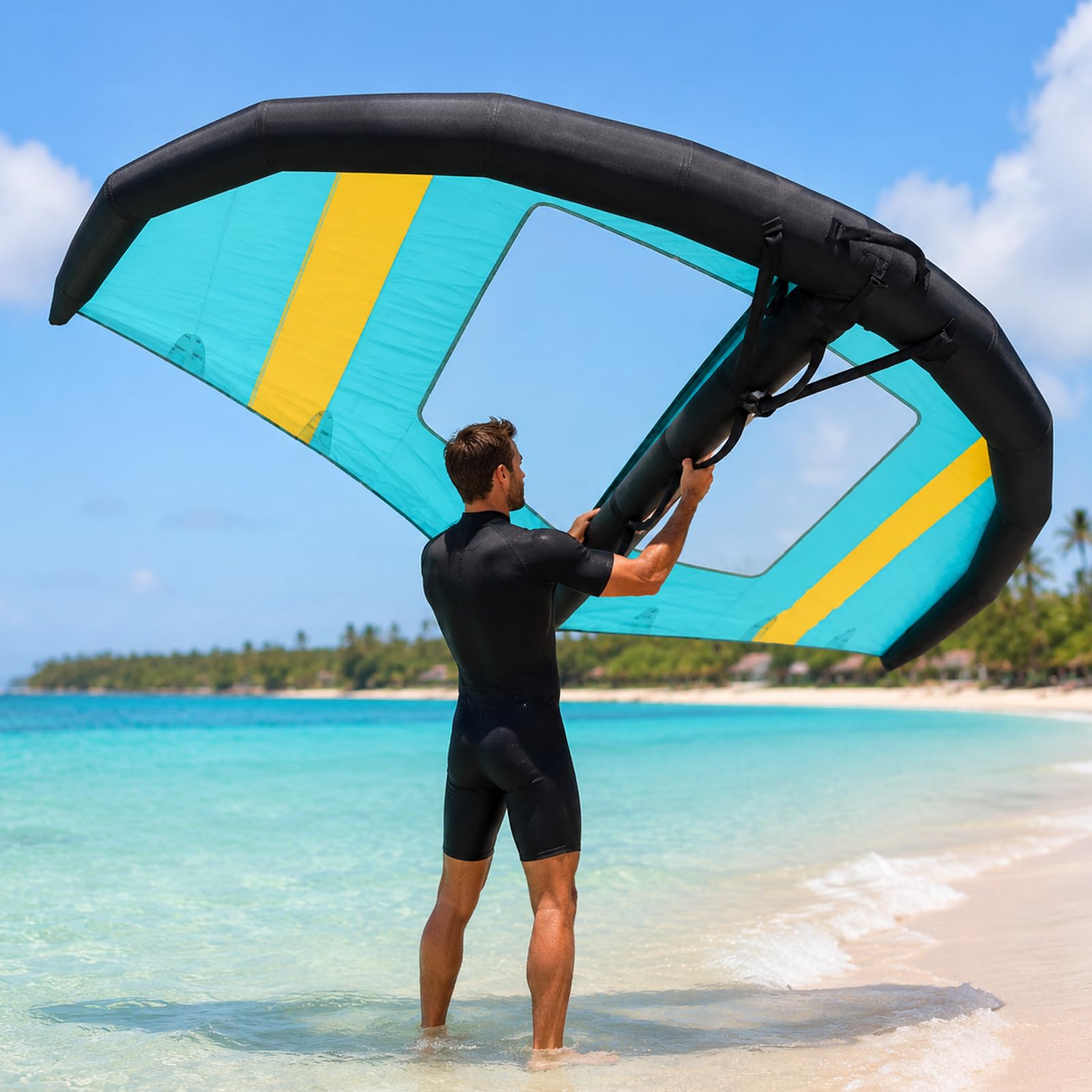 Wing Hinchable de Windsurf con Ventana para Agua, Nieve y Surf Adultos | Ventana Transparente, Correa Incluida, Tres Formatos Disponibles, Inflado Gradual y Almacenamiento Compacto
