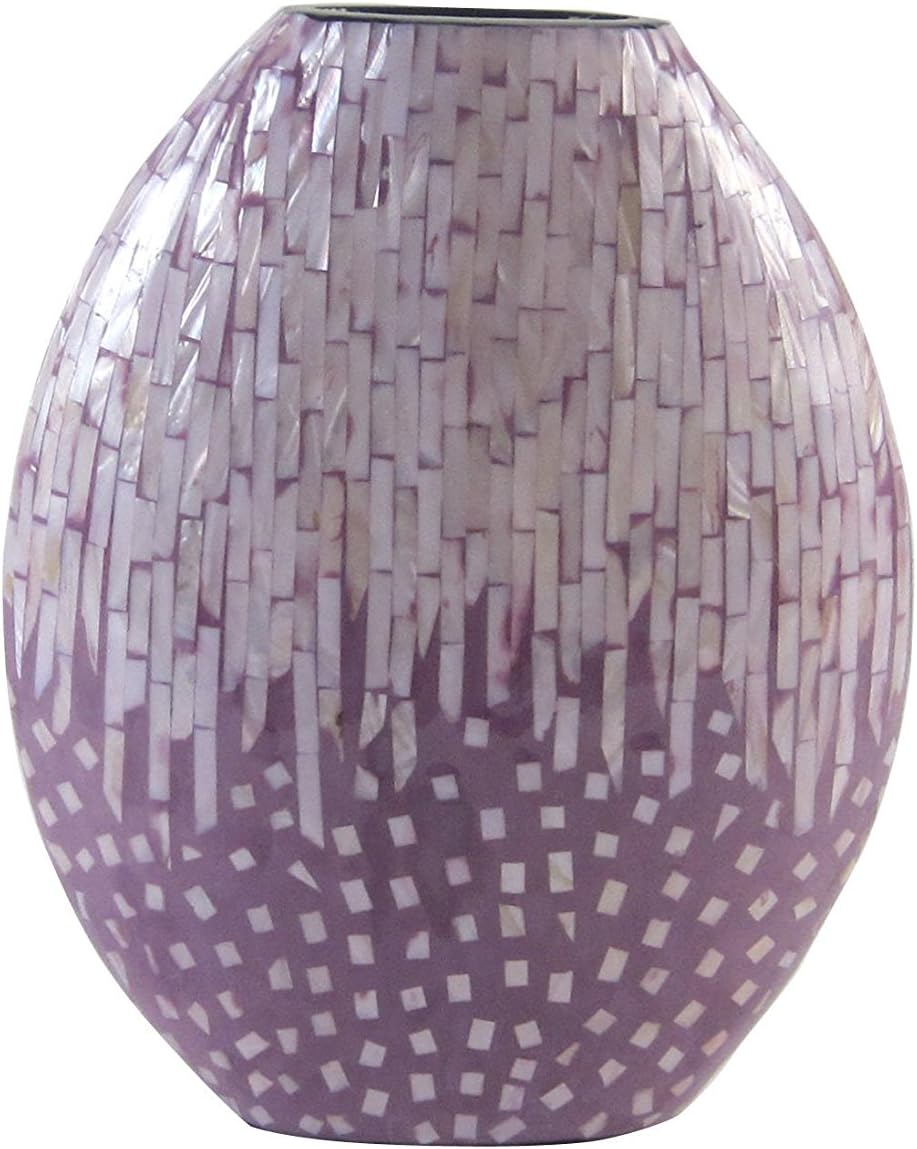 9.5"x3.25"x11.75" Violet Mother of Pearl Vase, 9.5" x 3.25" x 11.75"