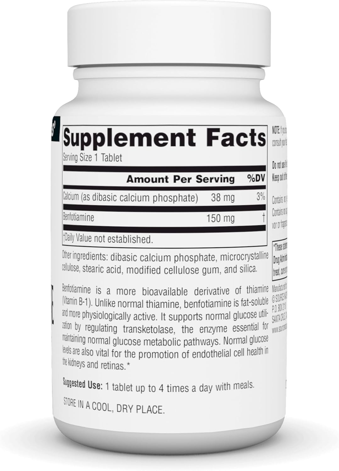 Source Naturals Benfotiamine, Fat Soluble Source of Vitamin B-1 (Thiamine), 150 mg - 120 Tablets - Image 3