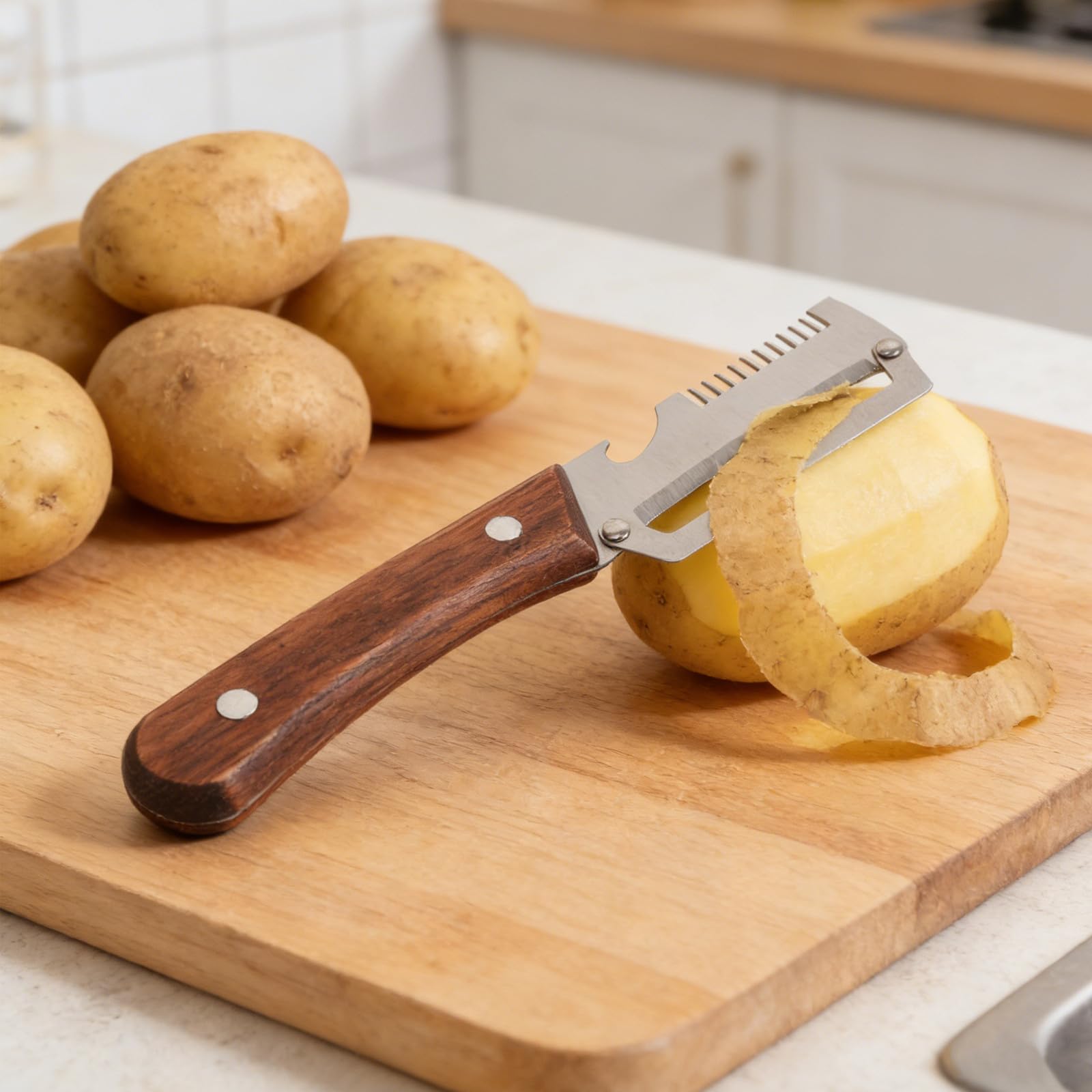 Lot de 2 Éplucheur à LScallion Slicer multifonctions 2 en 1 avec manche en bois pour légumes fruits oignons