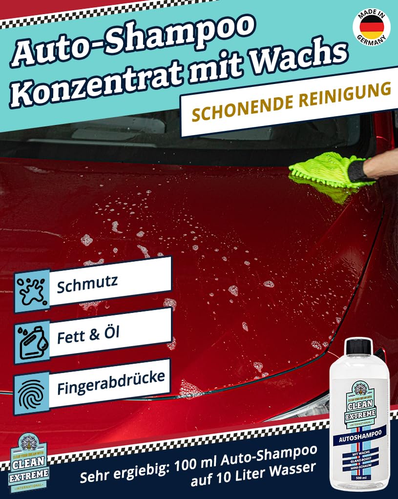 Autopflege Set Base 6-teilig mit 10L Wascheimer & Deckel | Premium Autowäsche Set für Glanzlack & Glanzfolie - Inkl. Autoshampoo, Felgenreiniger, Insektenentferner & Detailer