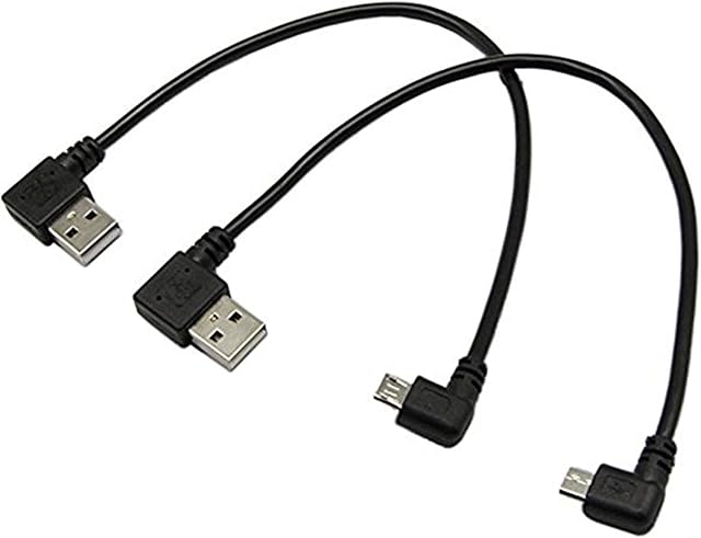 CERRXIAN 9Inch Micro USB Cable Combo Left & Right Angle Micro USB 5 Pin Male to USB 2.0 Type A Left Angle Male Data Sync and Charge Cable(1 Pair