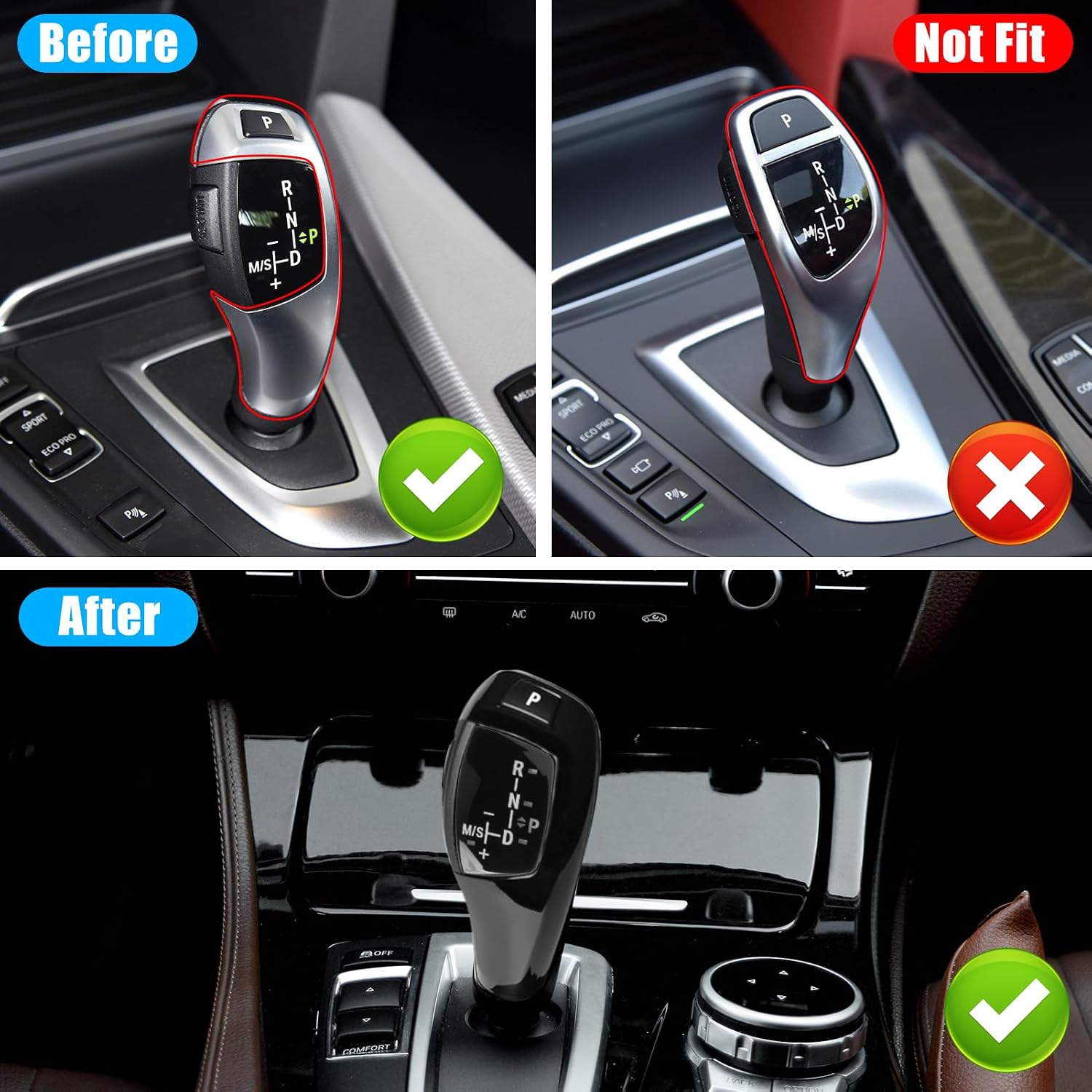 Jaronx Compatible with Gear Shift Knob Cover Trim for 1'F20 F21/2'F22 F23/3'F30 F31 F34/4'F32 F33 F36/5'F10 F11/7'F01 F02/X3 F25/X4 F26, Shift Knob Panel Cover Replacement for BMW(Without Sport)