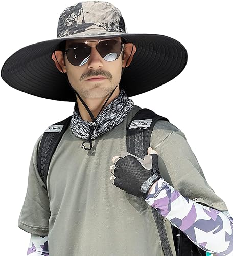 Vista 13 de Sombrero de sol de ala ancha para hombres y mujeres, protección UV, ventilado, sombreros de verano para pesca, senderismo, jardín, playa