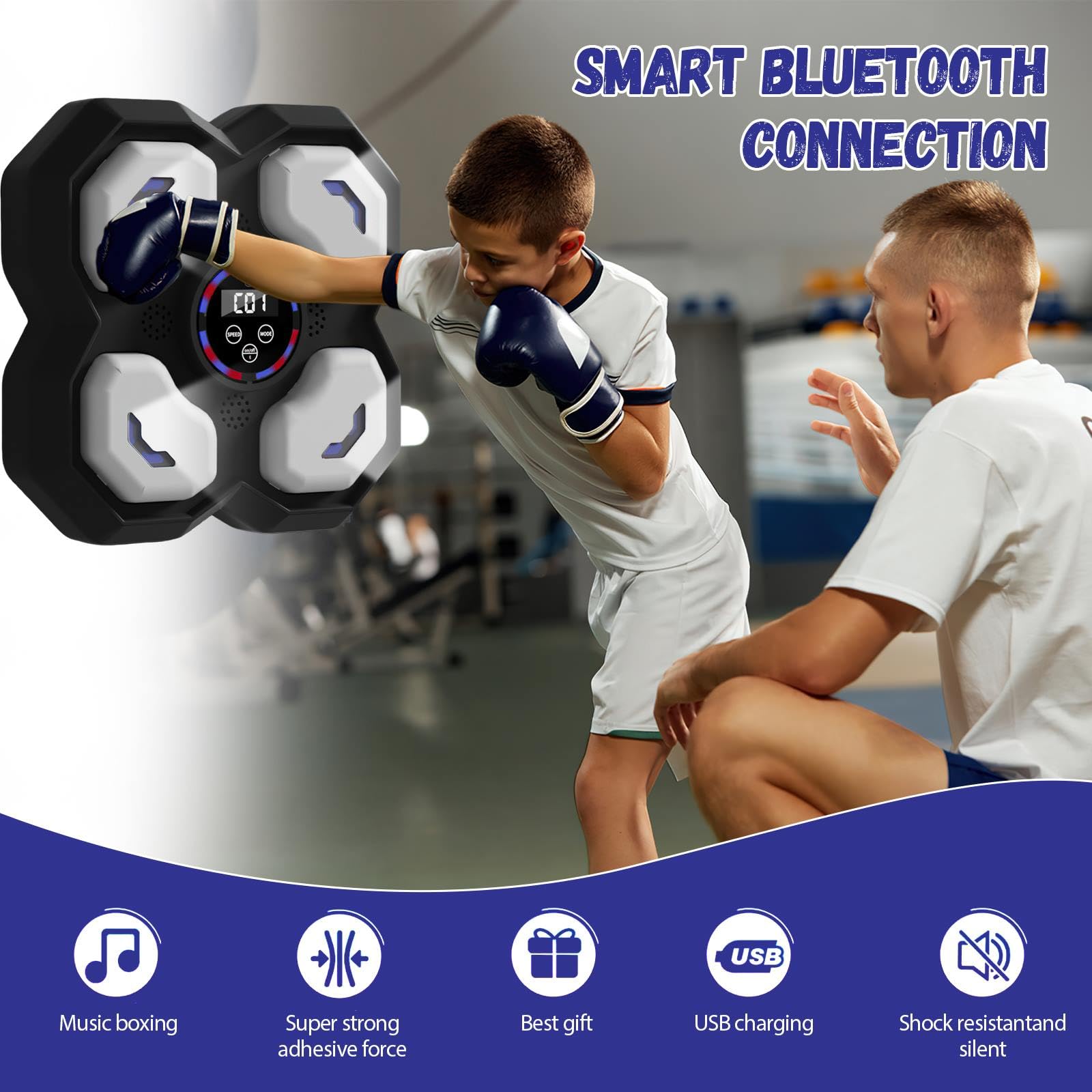 Machine De Boxe Musicale Avec Lumières LED - 9 Modes, Bluetooth, Comptage Intelligent - Inclut Gants - Pour Entraînement à La Maison Enfants Et Adultes